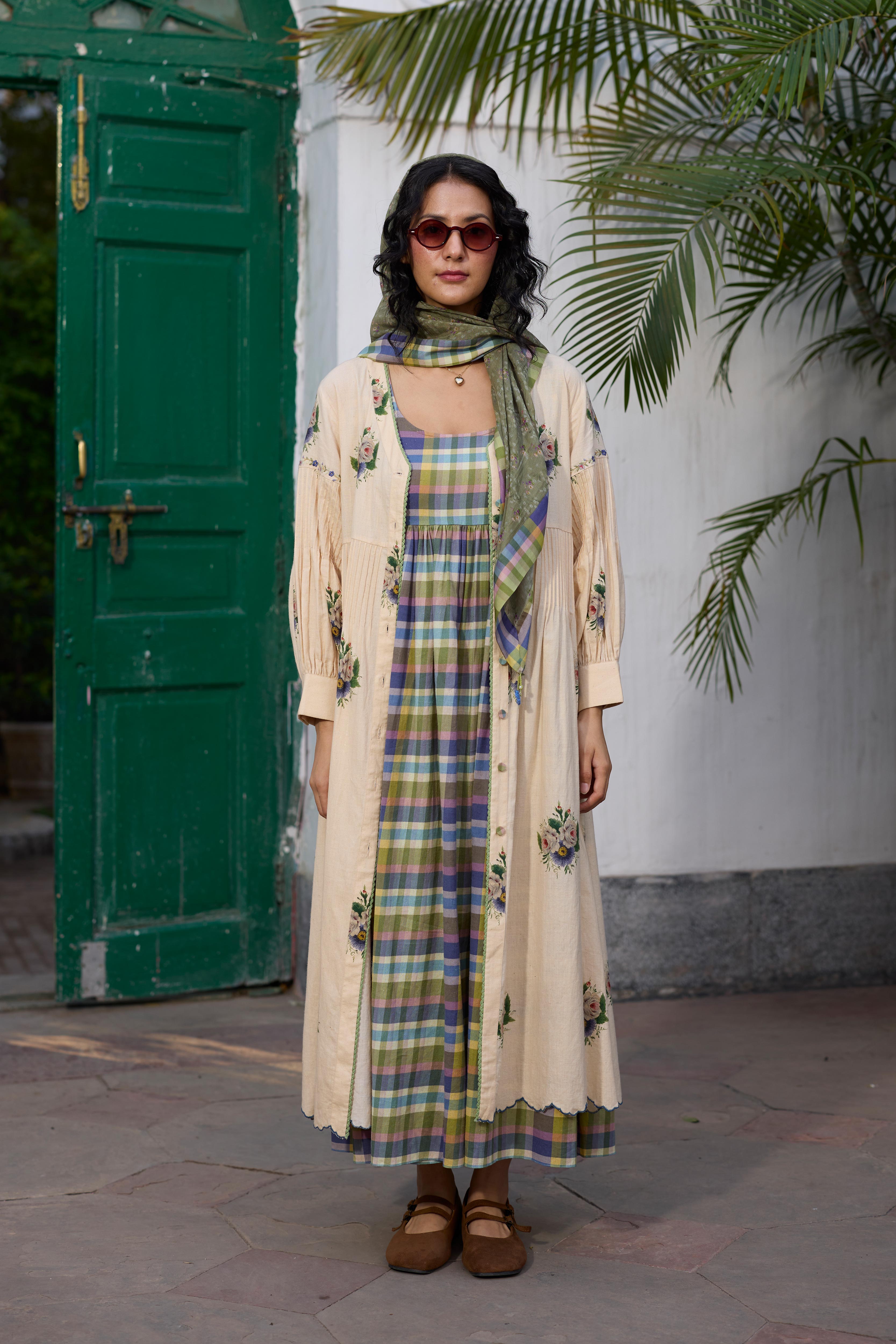 Rosaline Tunic Set- Ecru and Green – Khyati Rughani