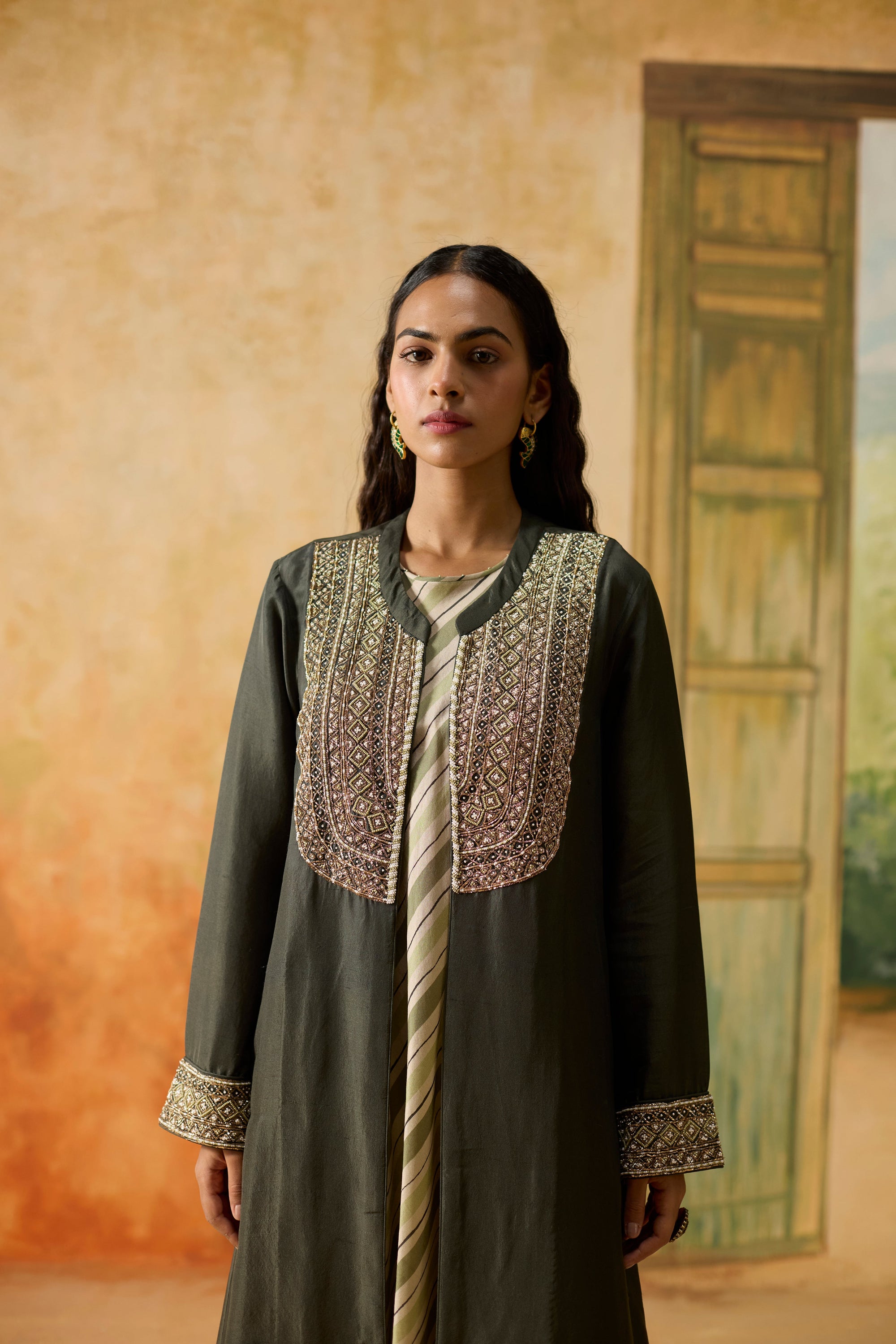 Gleam Tunic - Beige And Green