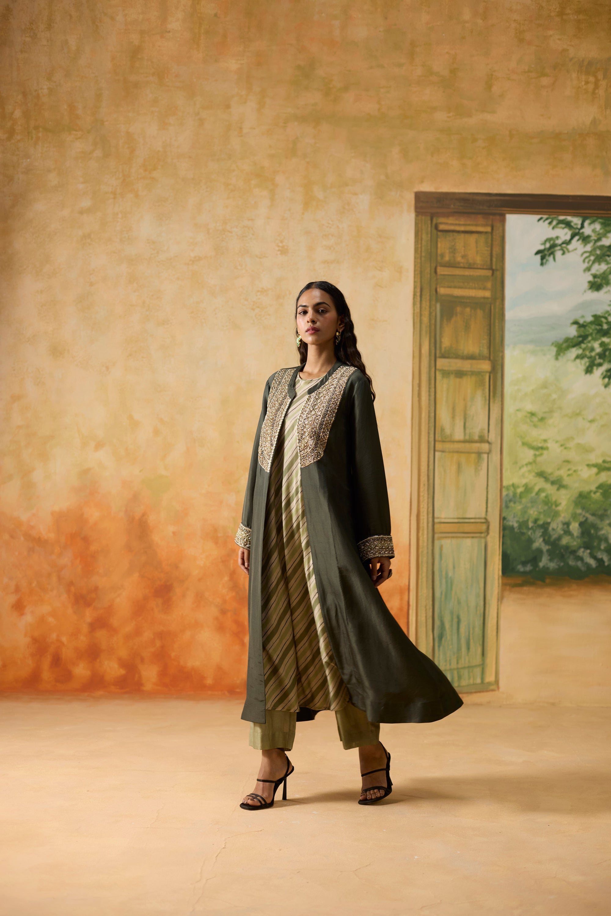 Gleam Tunic - Beige And Green