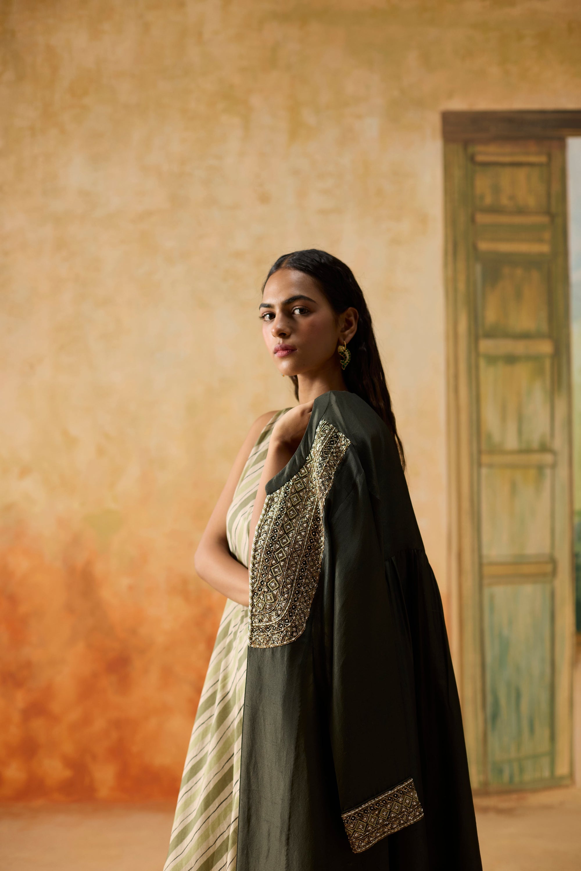 Gleam Tunic - Beige And Green