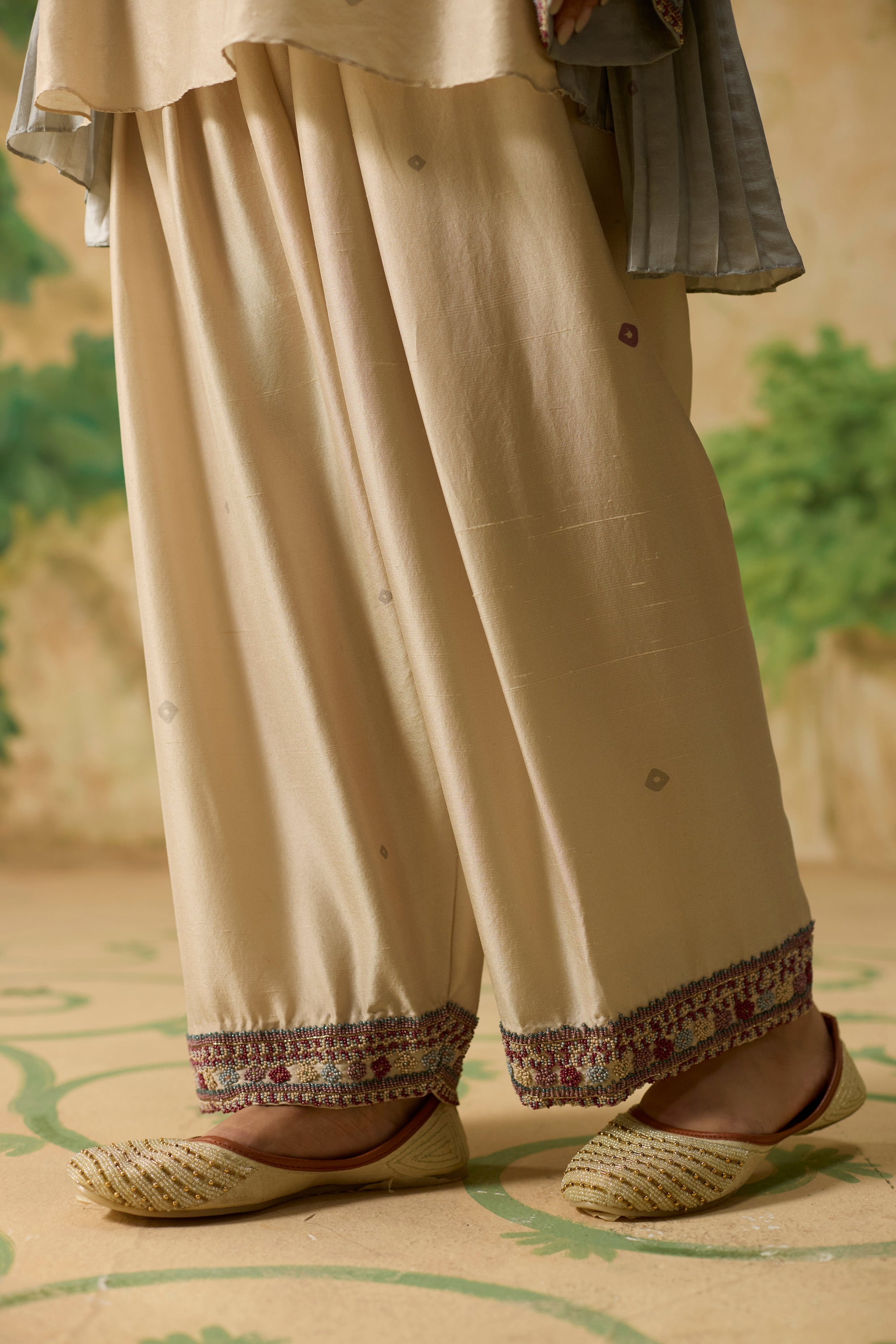 Vale Kurta Set - Beige Light And Blue