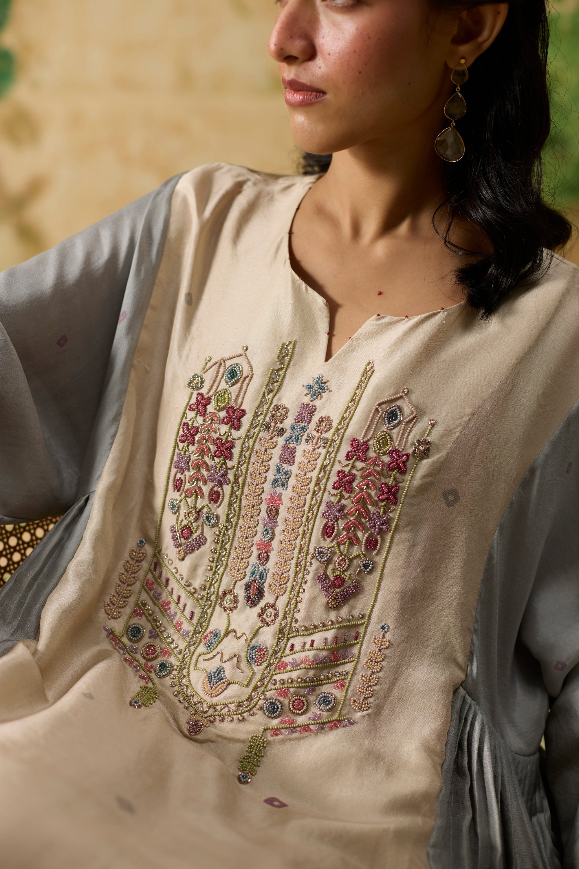 Vale Kurta Set - Beige Light And Blue