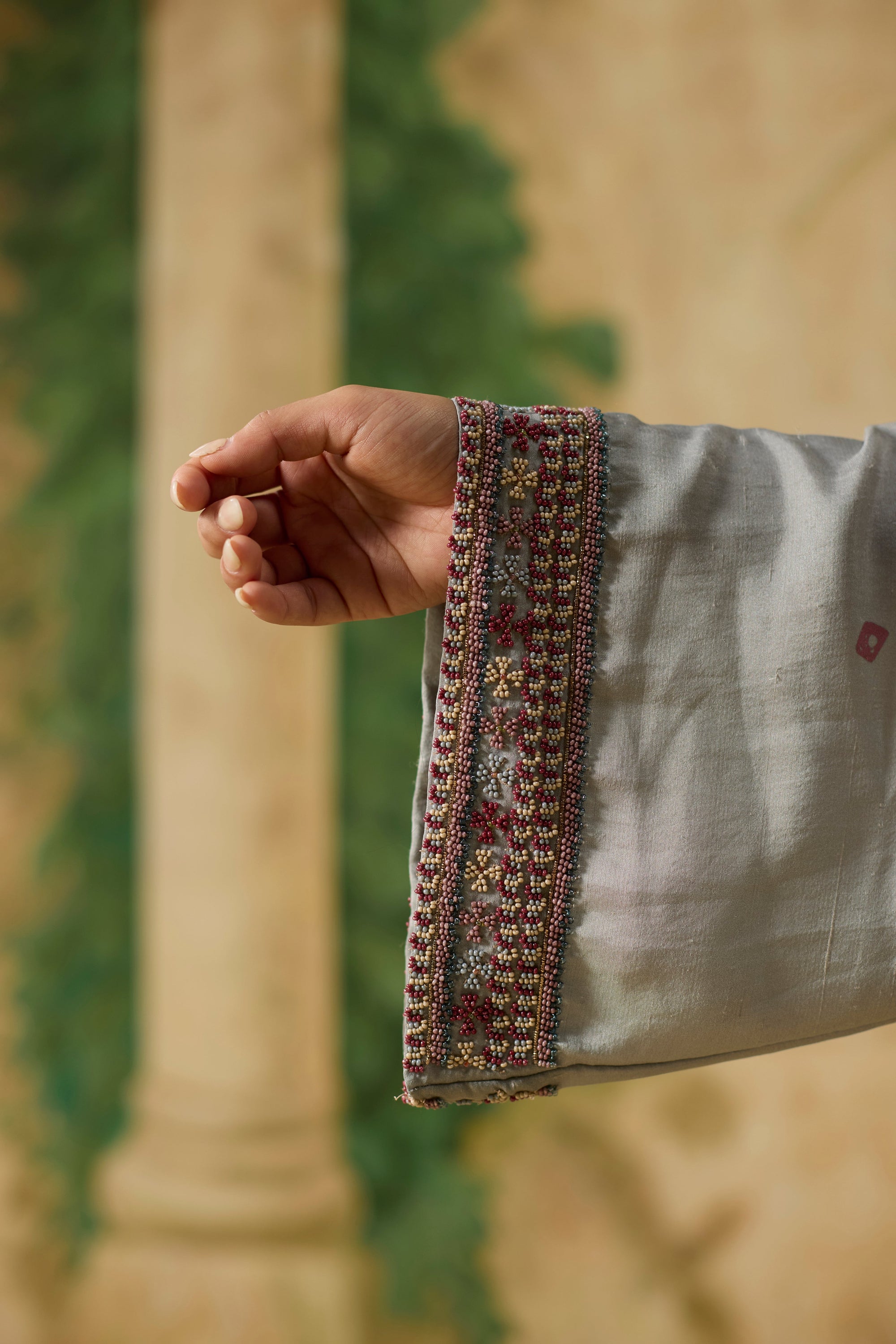 Vale Kurta Set - Beige Light And Blue