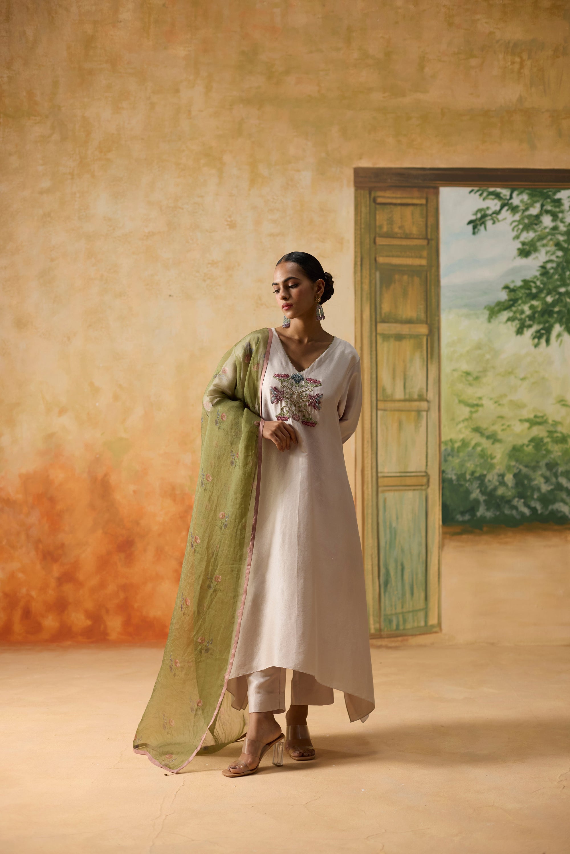 Orchid Kurta Set - Light Grey