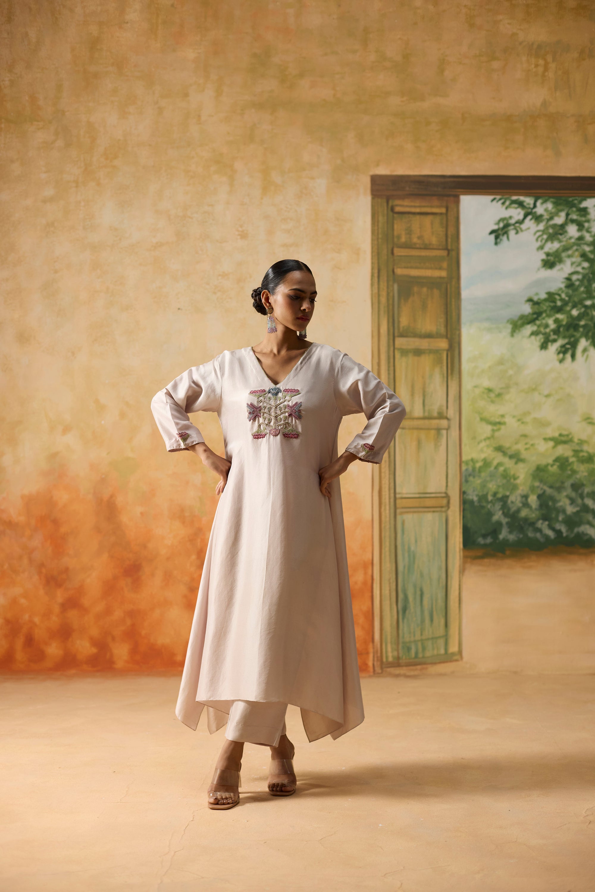 Orchid Kurta Set - Light Grey