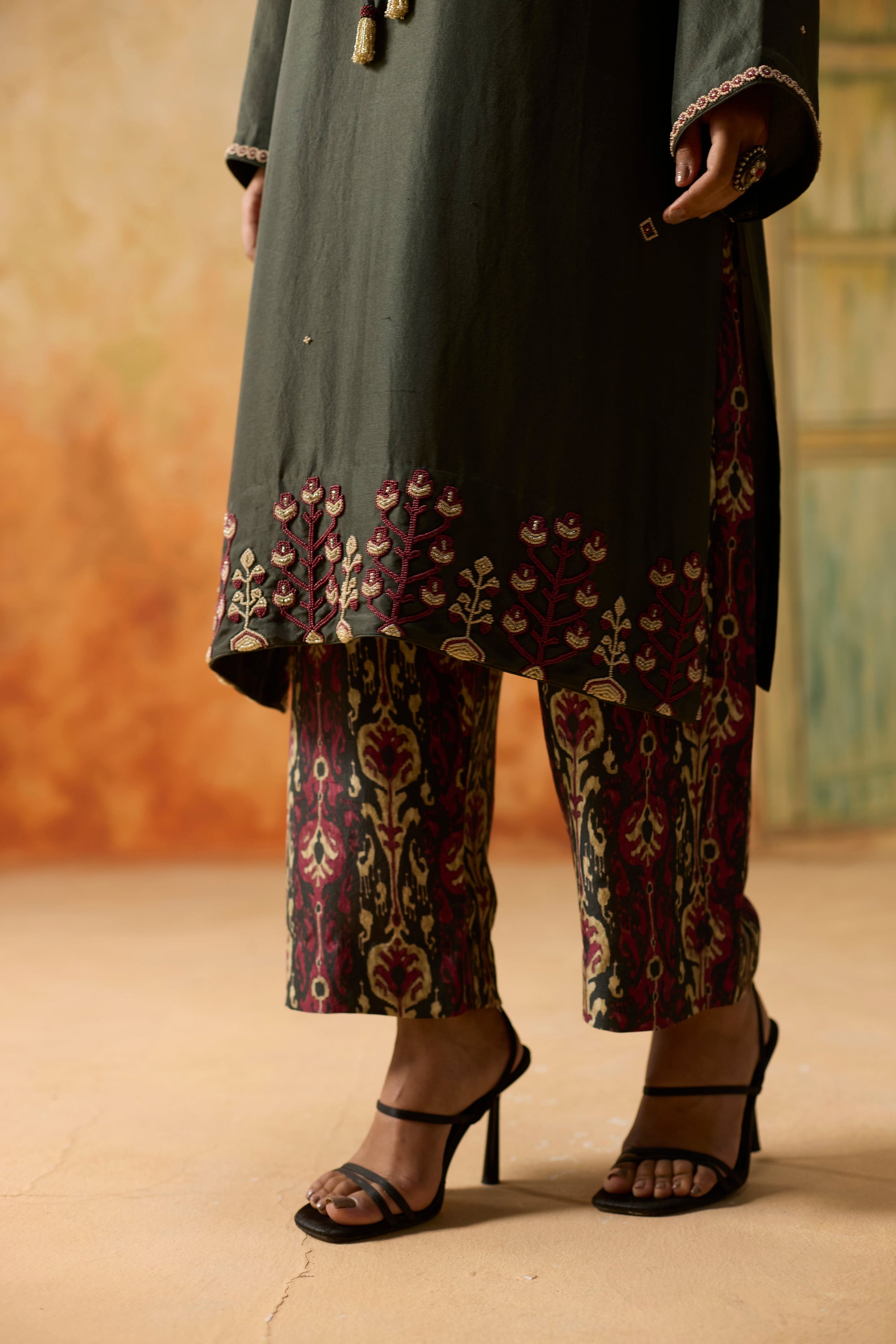 Rosewood Pant - Charcoal Grey And Burgundy