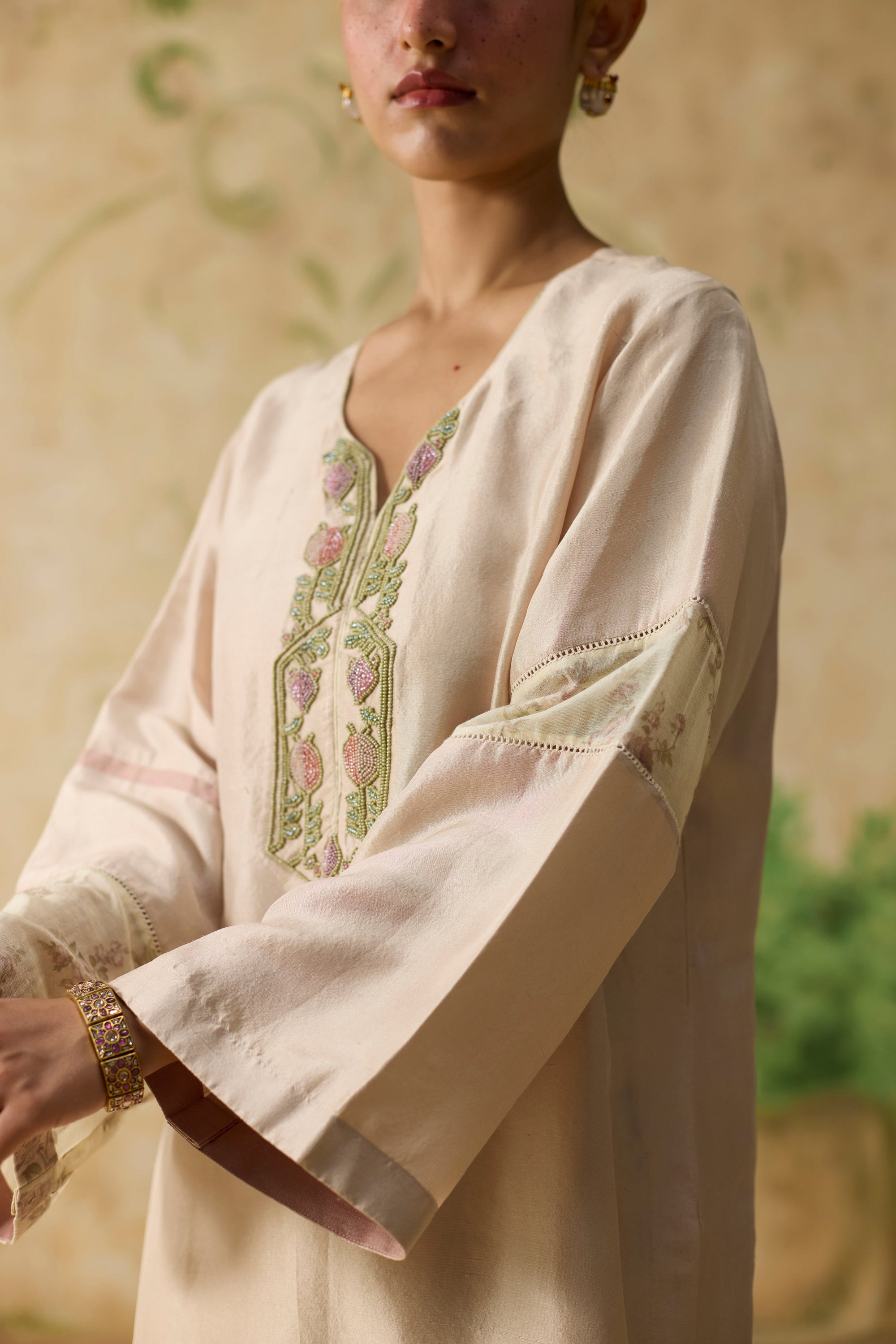 Zinnia Kurta Set - Beige And Pink