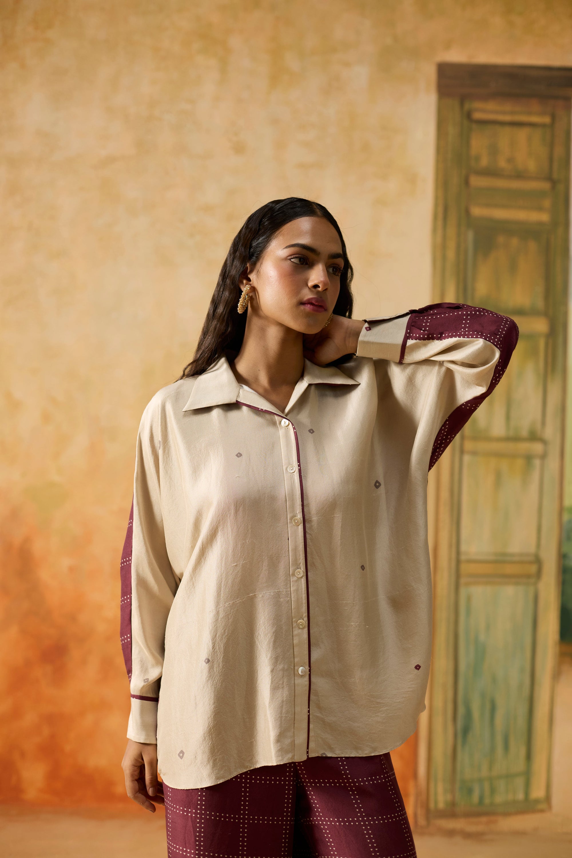 Maple Shirt - Beige And Burgundy