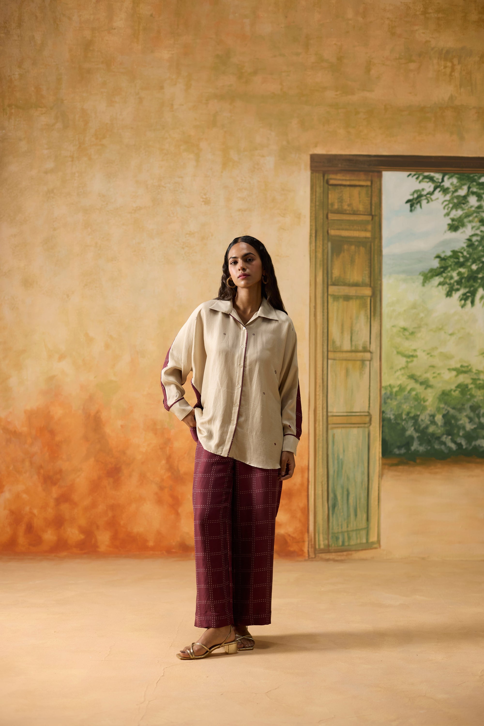 Maple Shirt - Beige And Burgundy