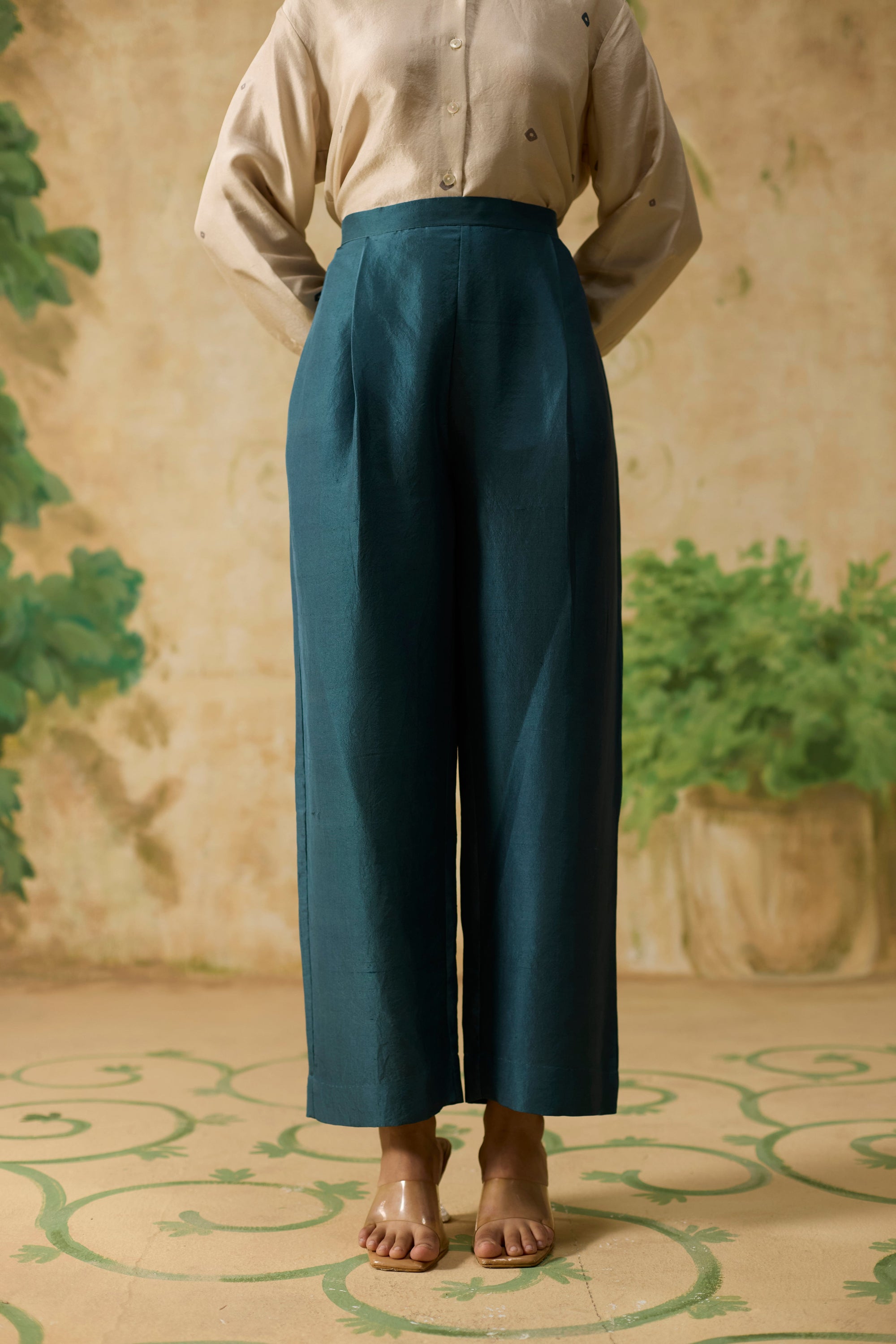 Lush Jacket Set - Teal And Beige