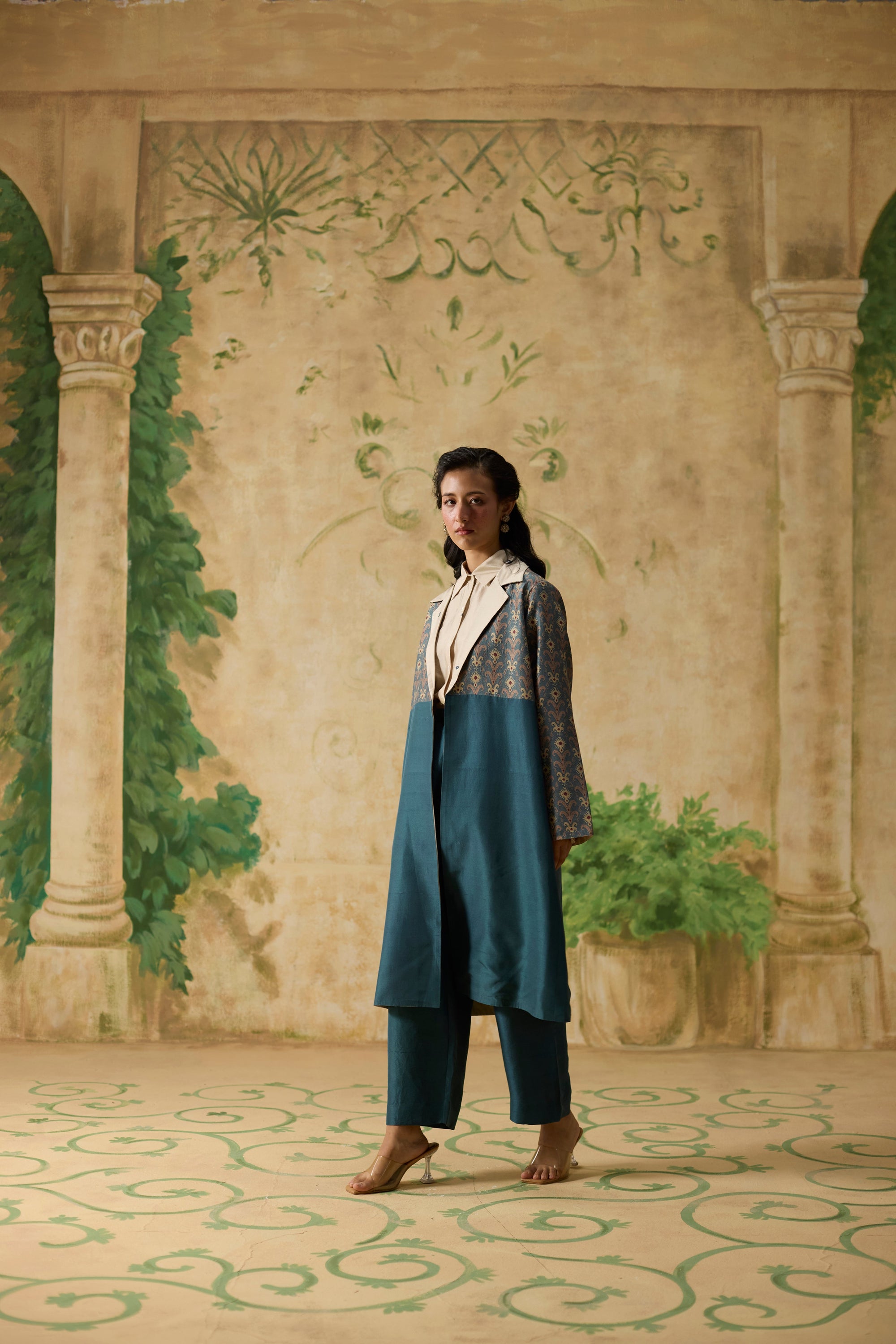 Lush Jacket Set - Teal And Beige