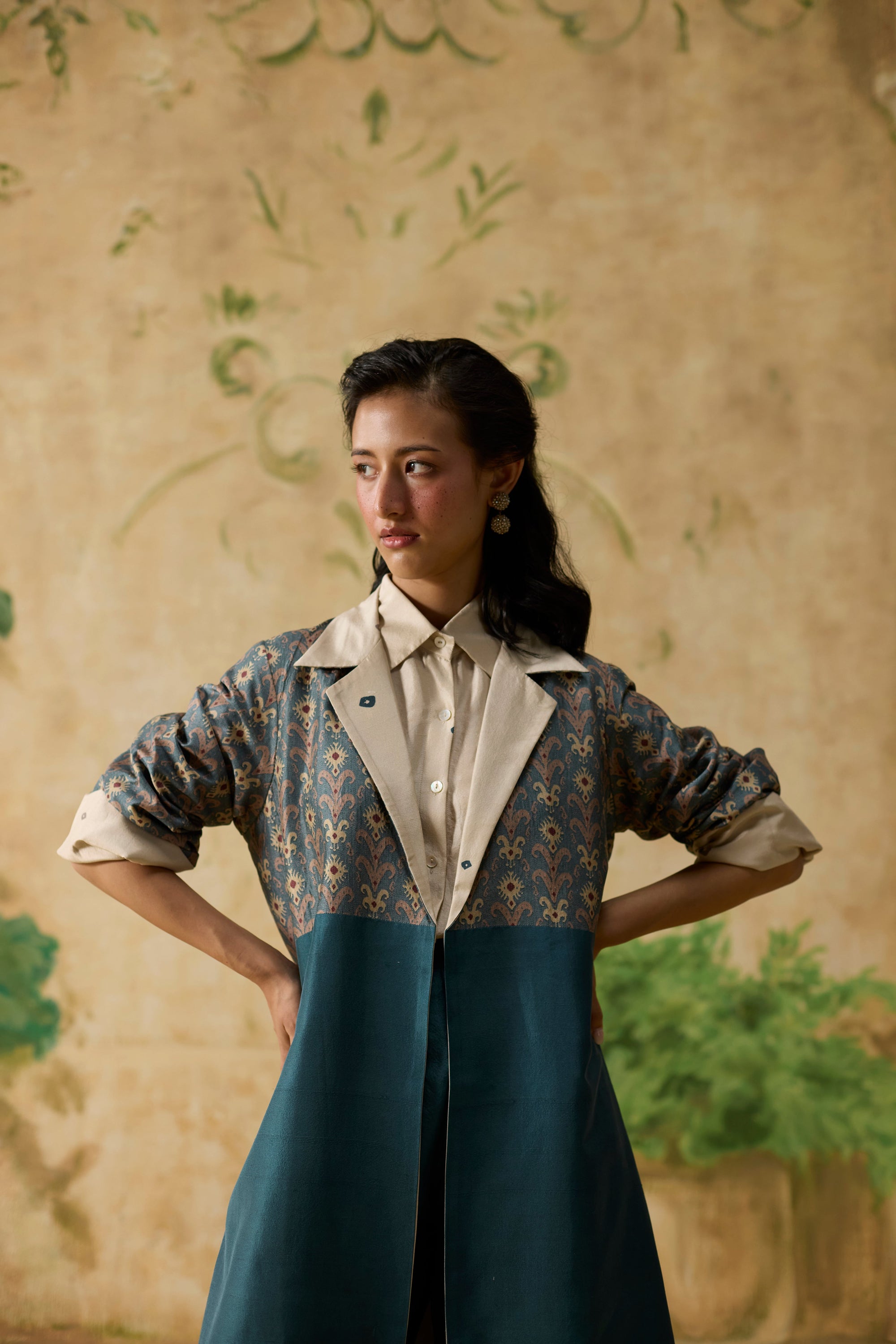 Lush Jacket Set - Teal And Beige