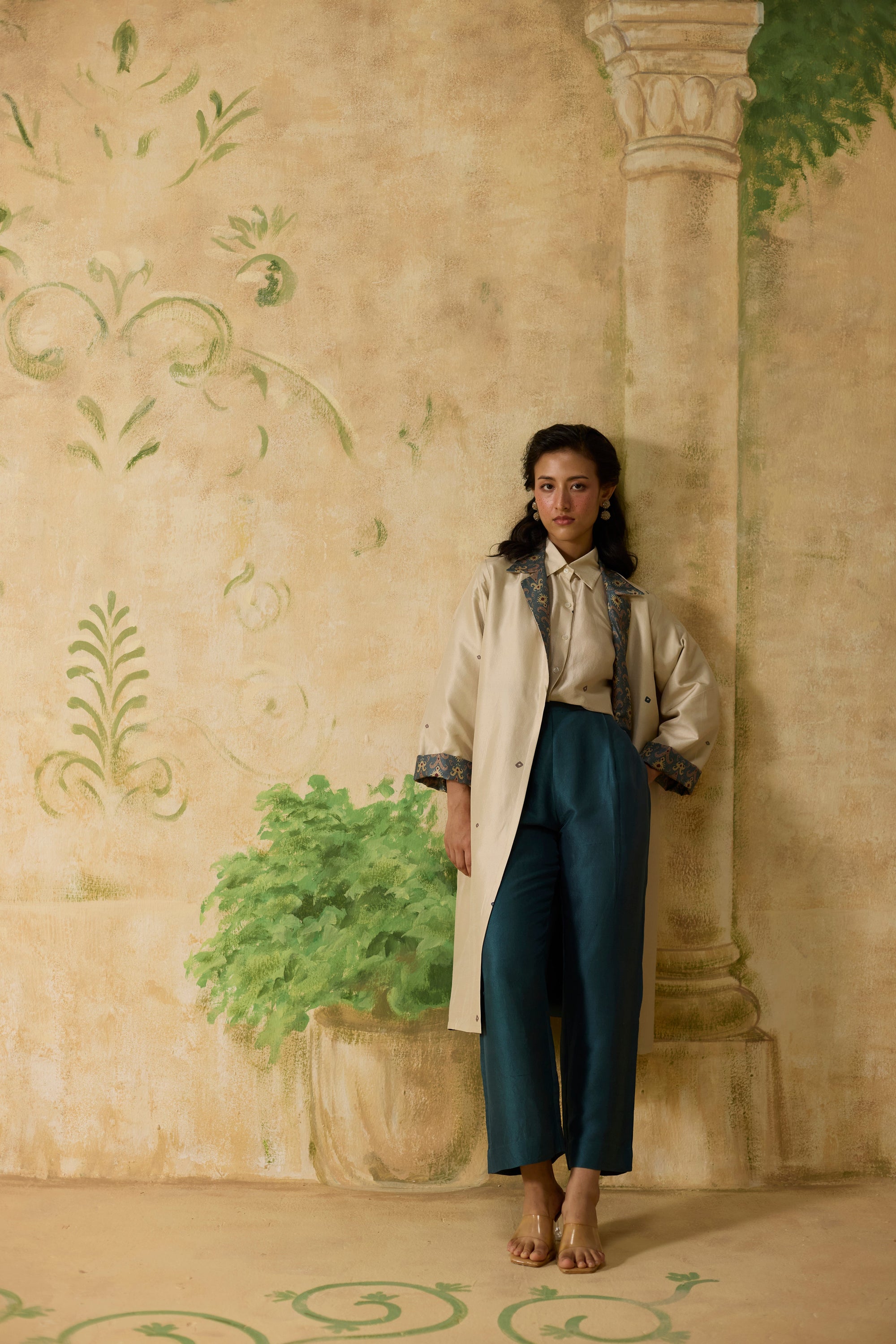 Lush Jacket Set - Teal And Beige