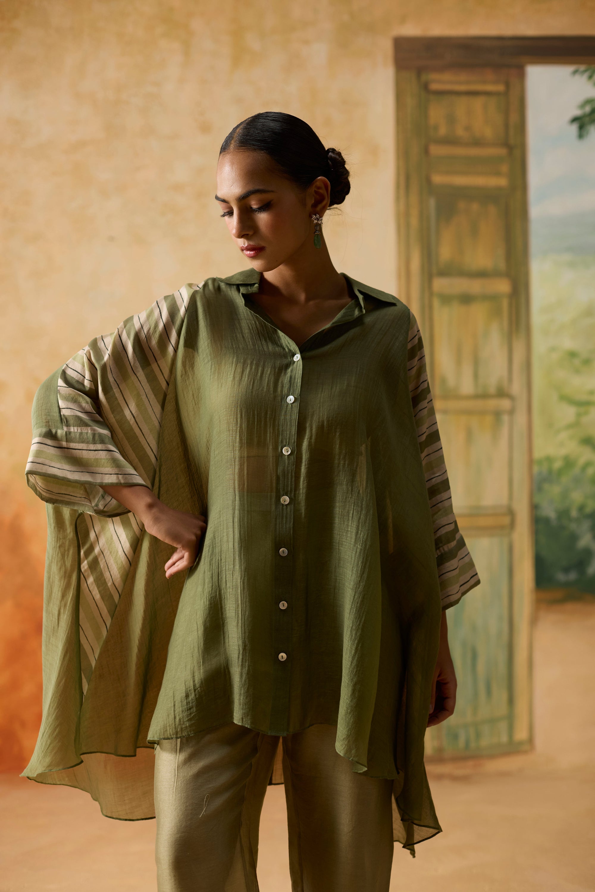 Mist Shirt - Beige And Green