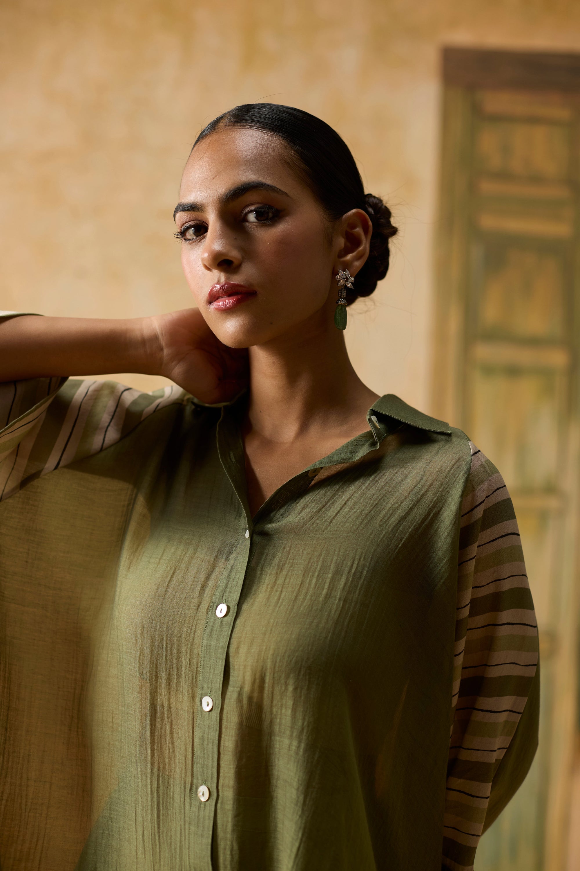 Mist Shirt - Beige And Green