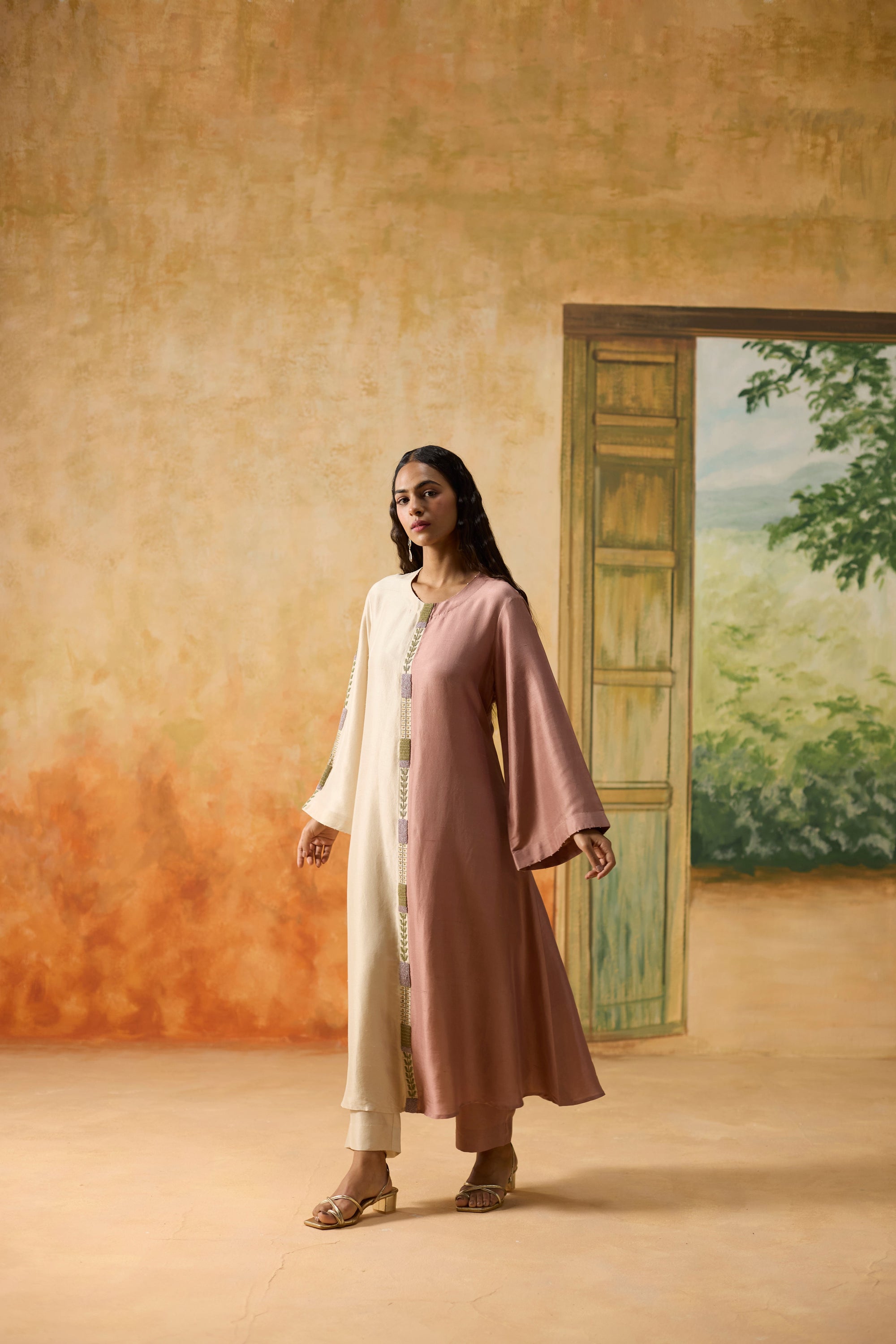 Twain Pant - Pink And Beige