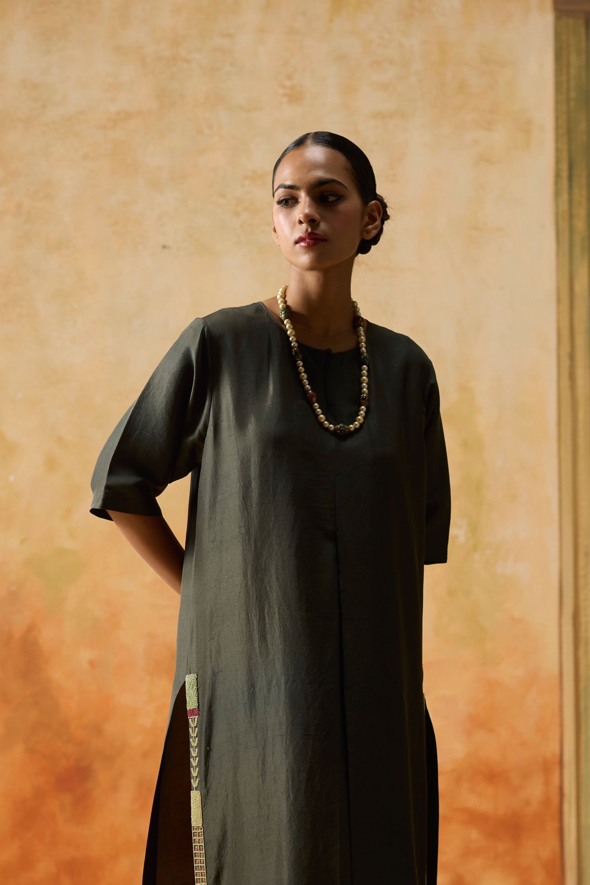 Fulard Kurta - Charcoal Grey