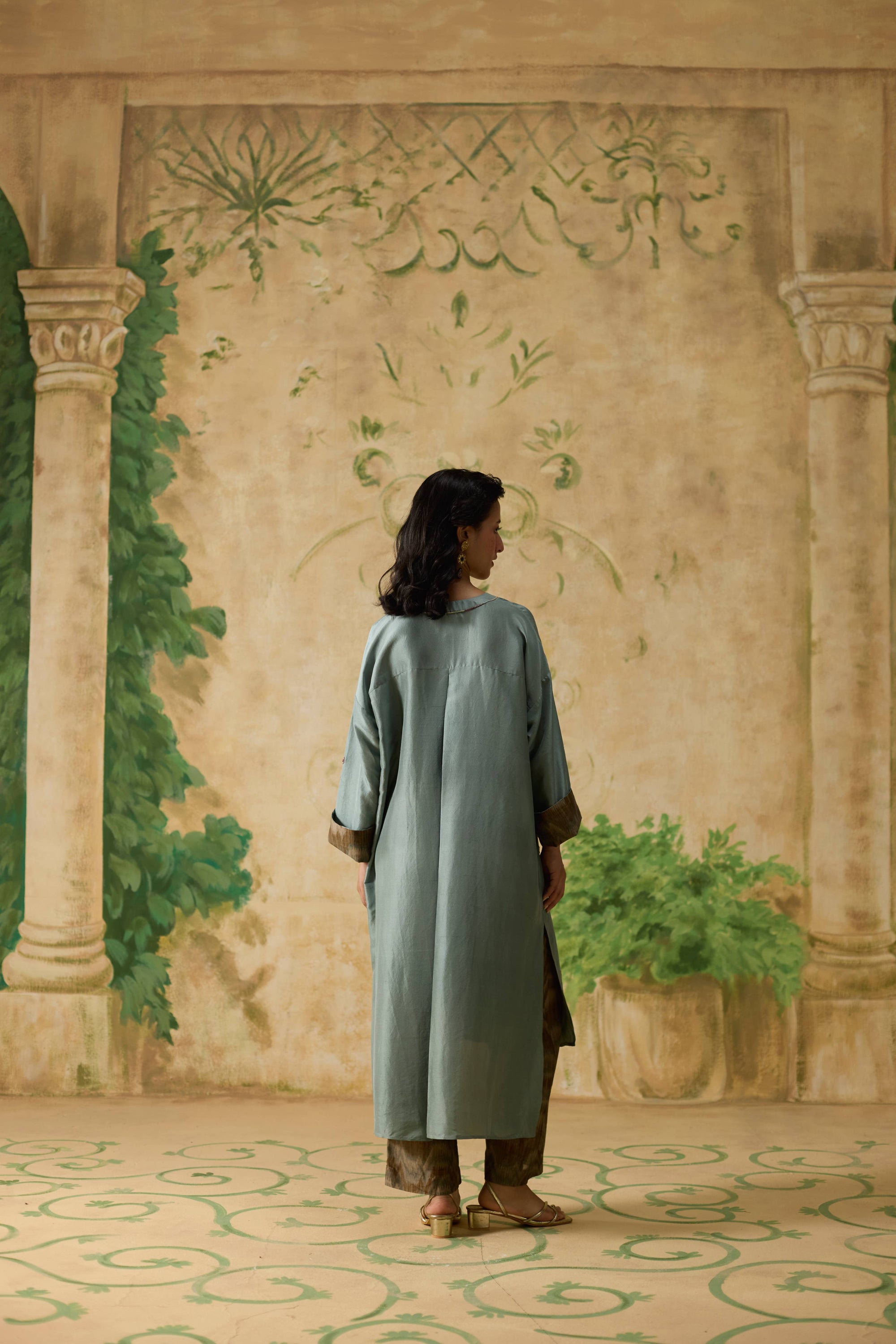 Ikkato Pant - Teal And Brown