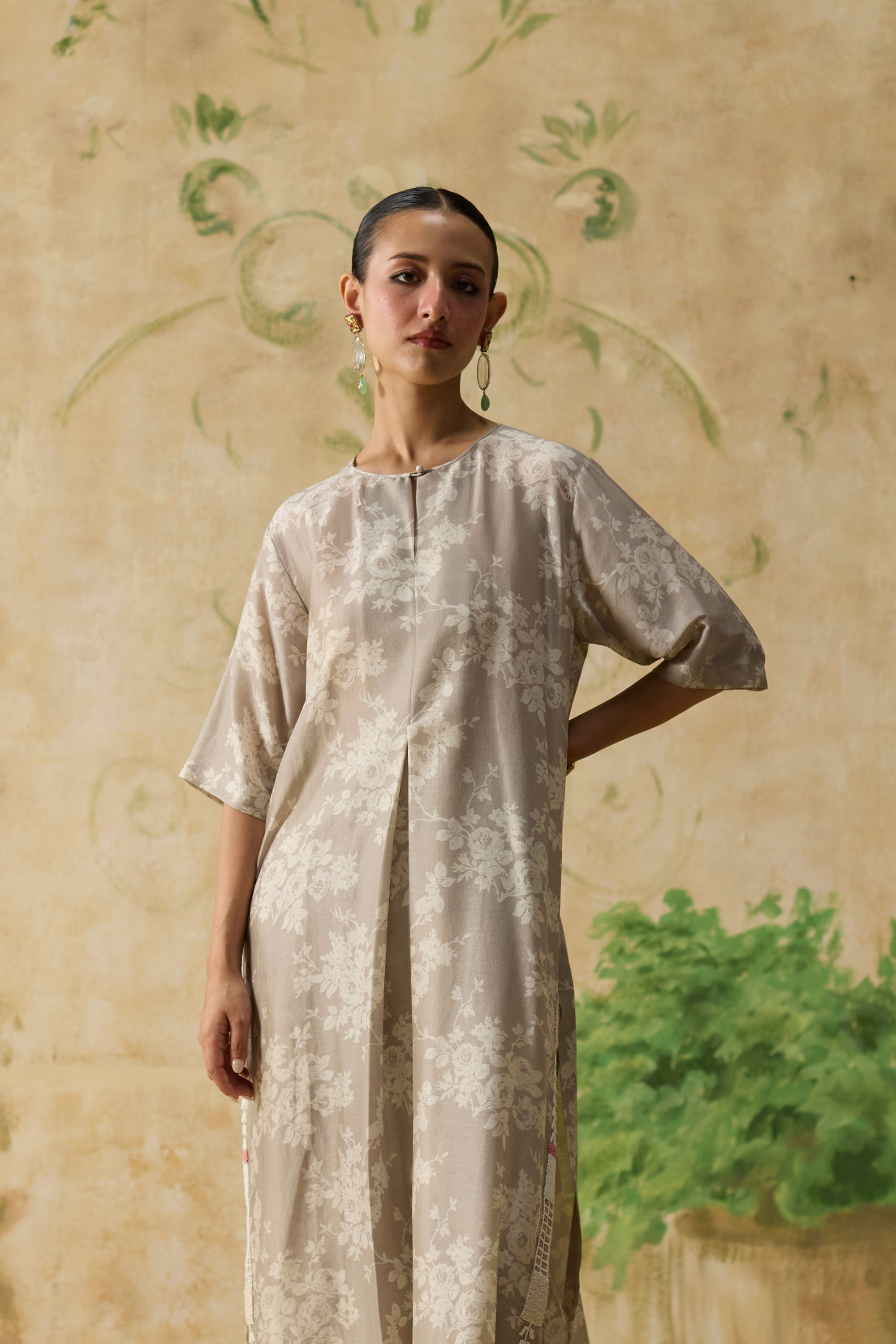 Fulard Kurta - Grey And Beige