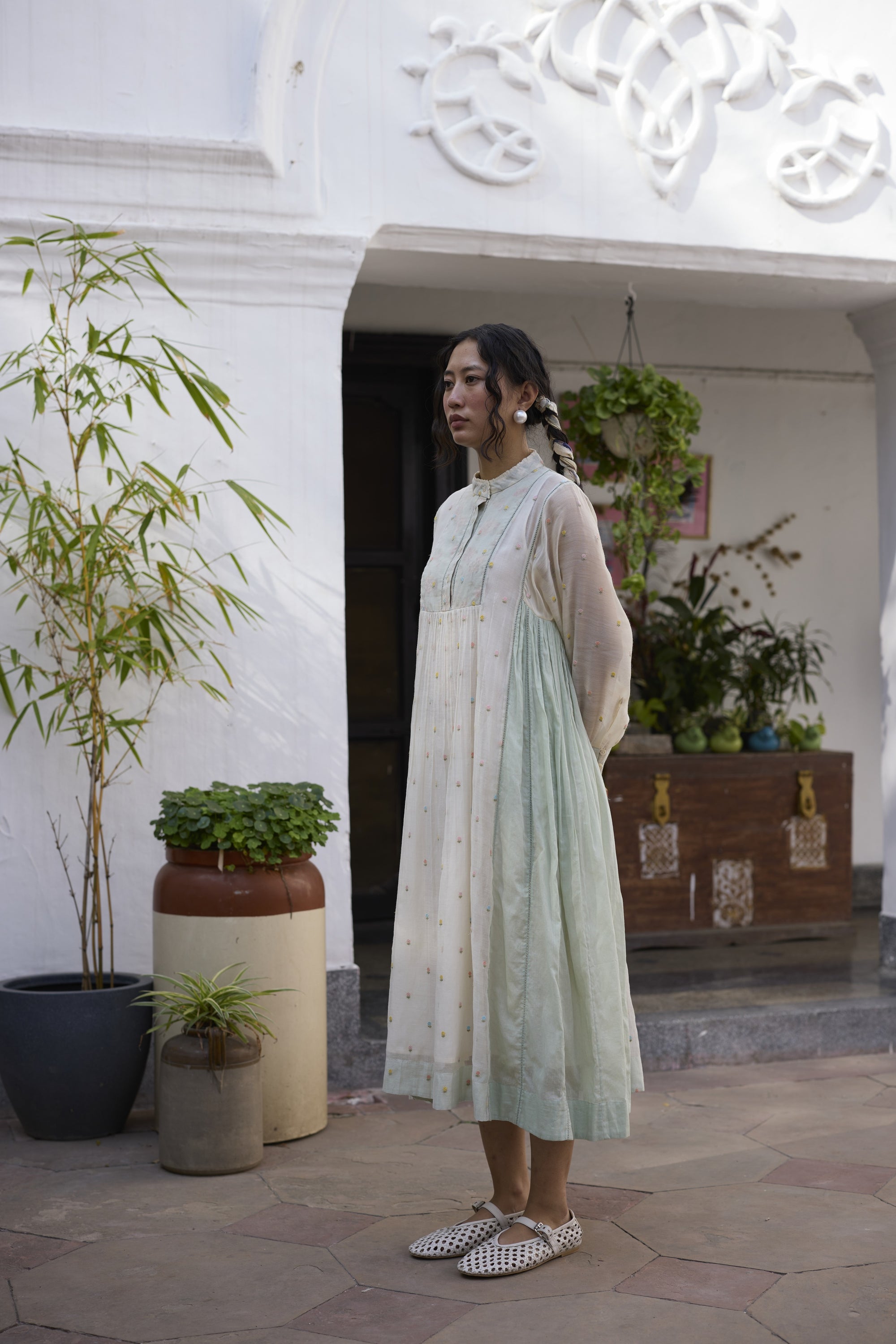 Akari Tunic- Off-white and Blue
