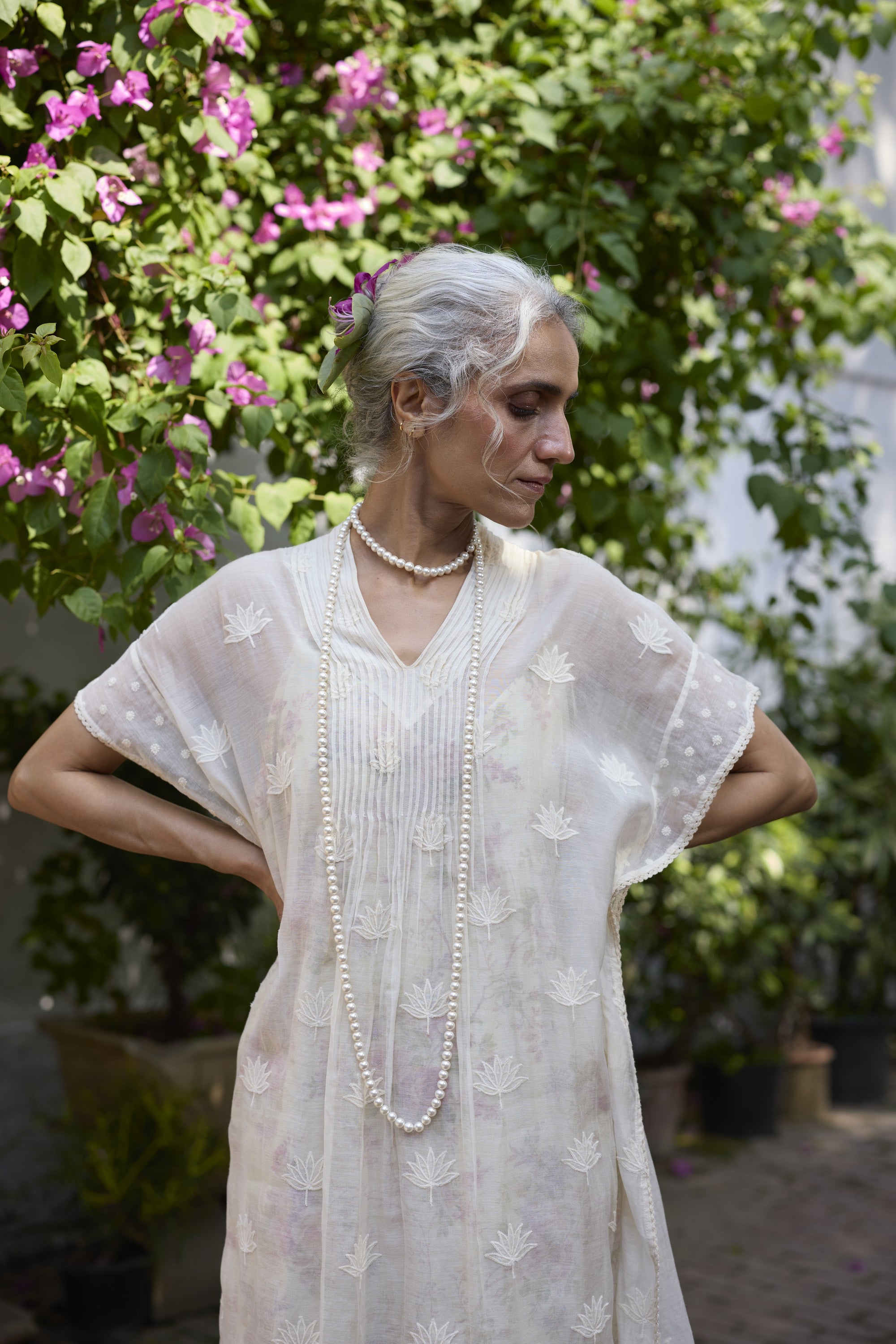 Chiaro Kaftan Set- Off white and Pink