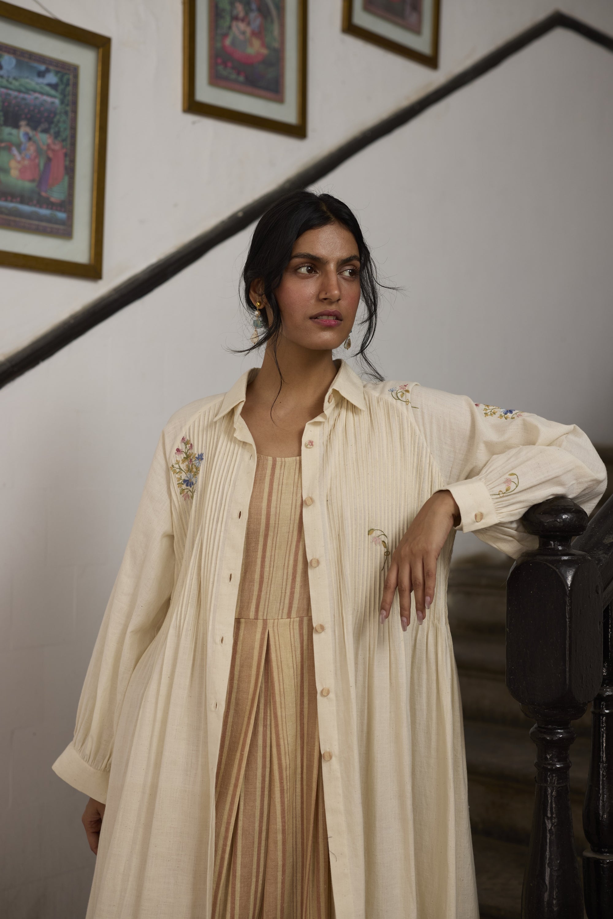 Vayra Tunic Set - Ecru and Pink