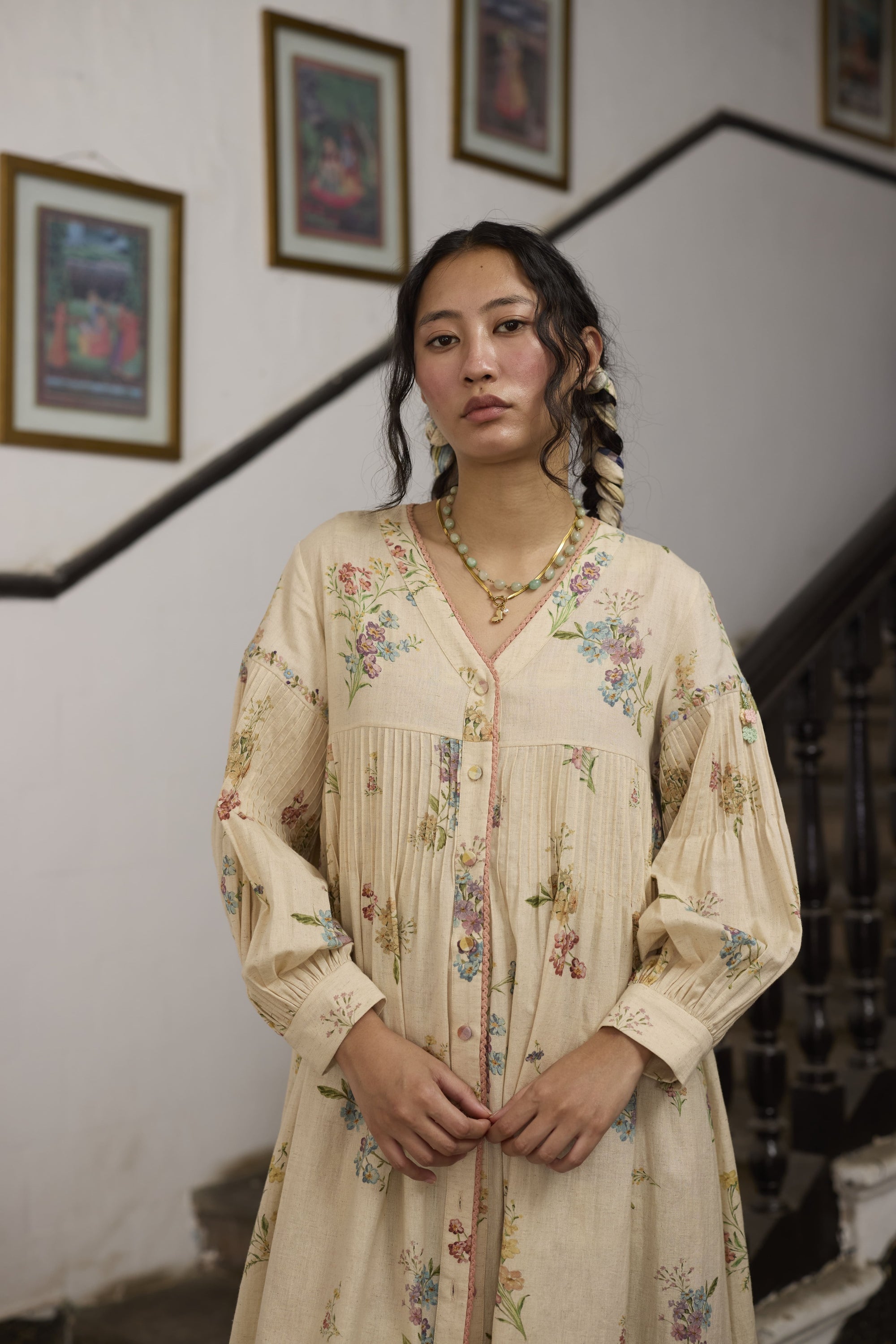 Rosaline Tunic set- Ecru and Pink