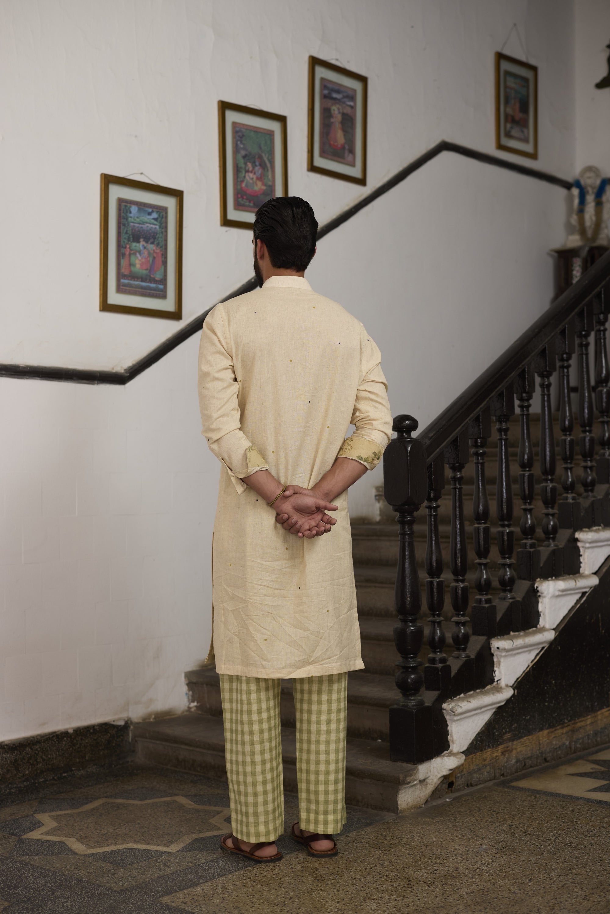 Noel Kurta Set- Ecru and Blue