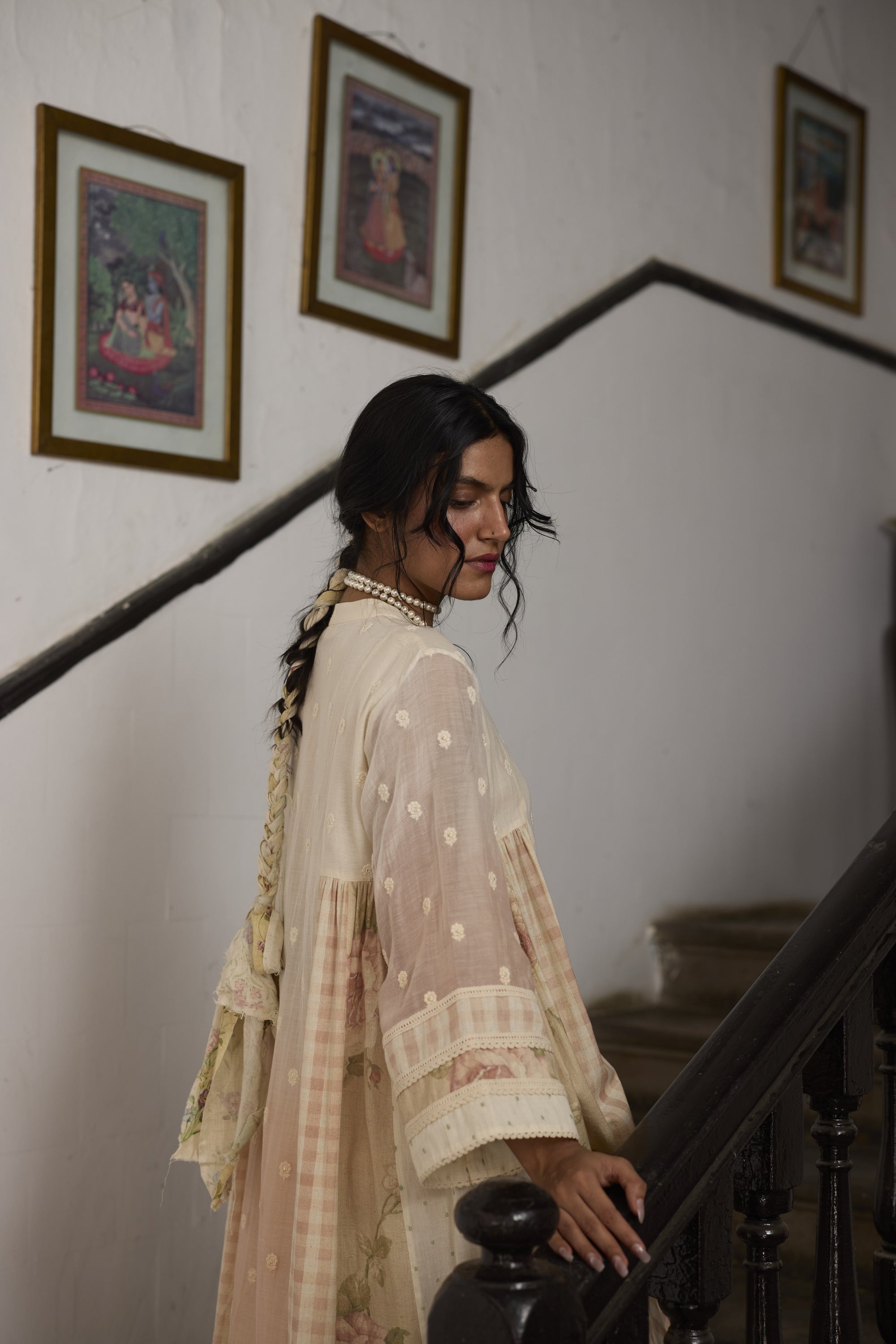 Bokashi Kurta Set - Off white and Peach