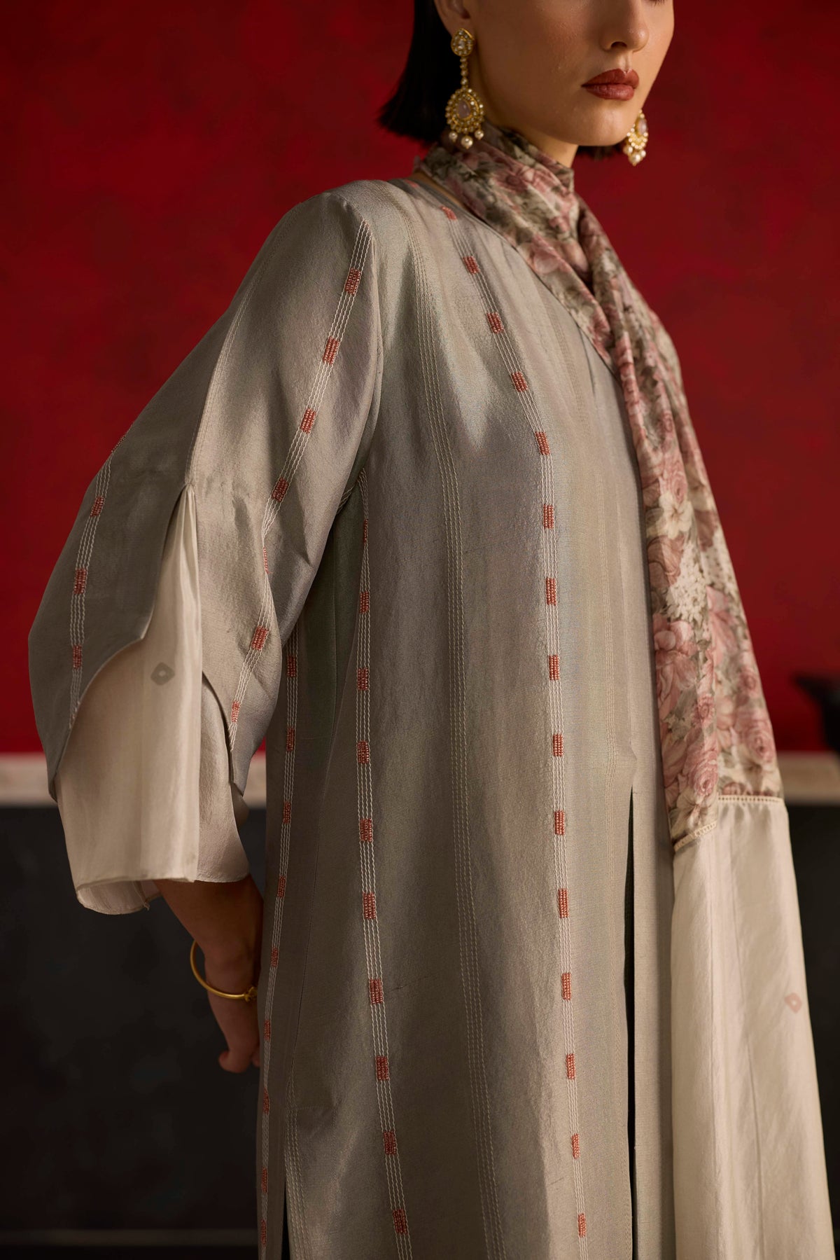 Mullen Kurta Set- Grey and Pink