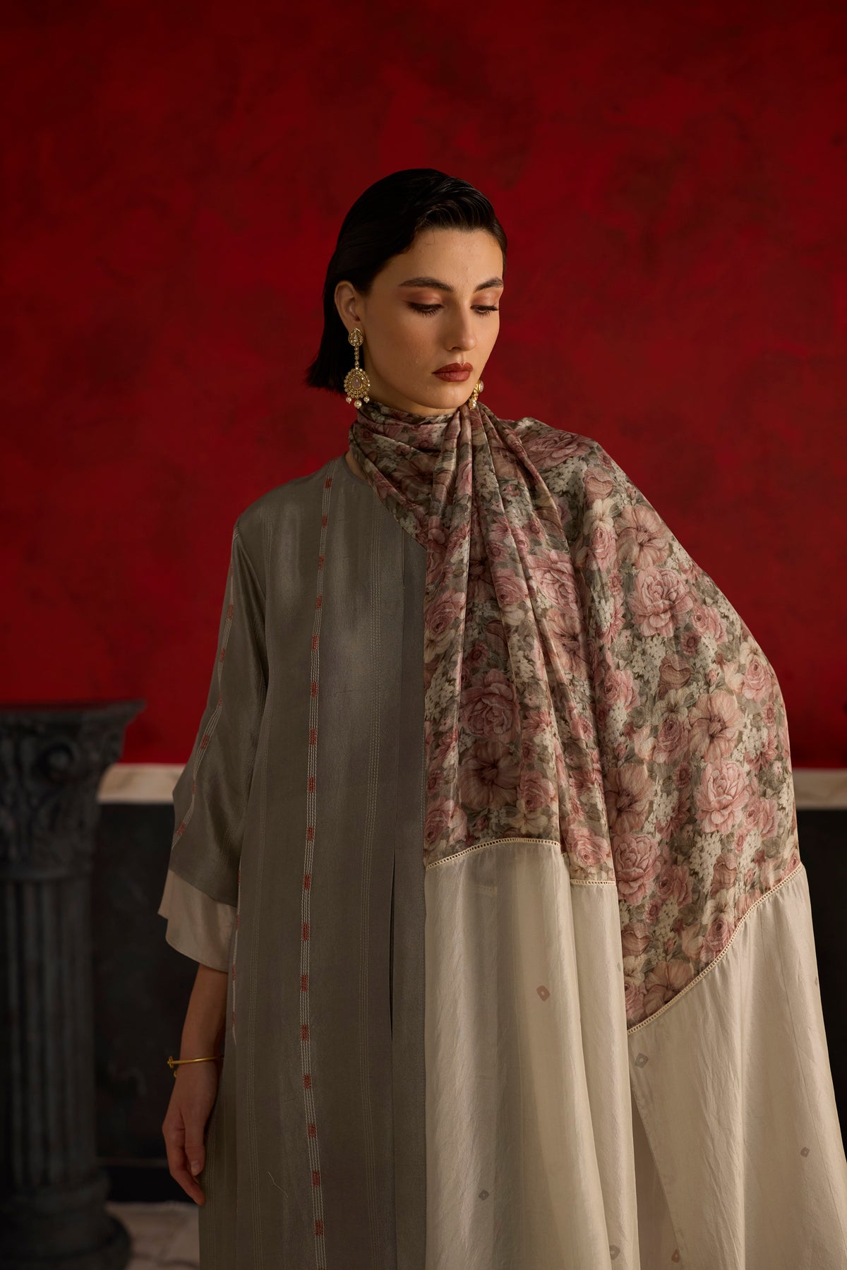 Mullen Kurta Set- Grey and Pink