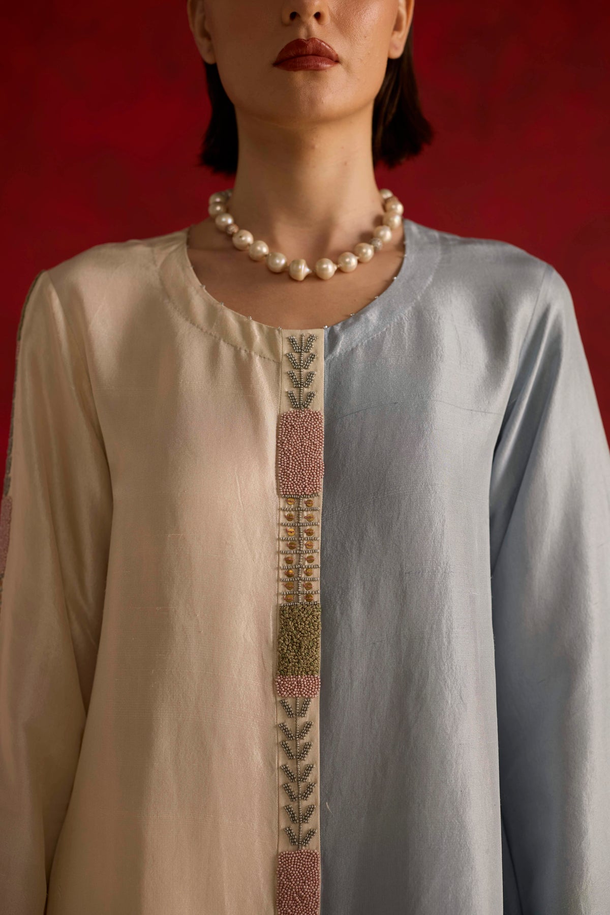 Twain Kurta Set- Beige and Blue