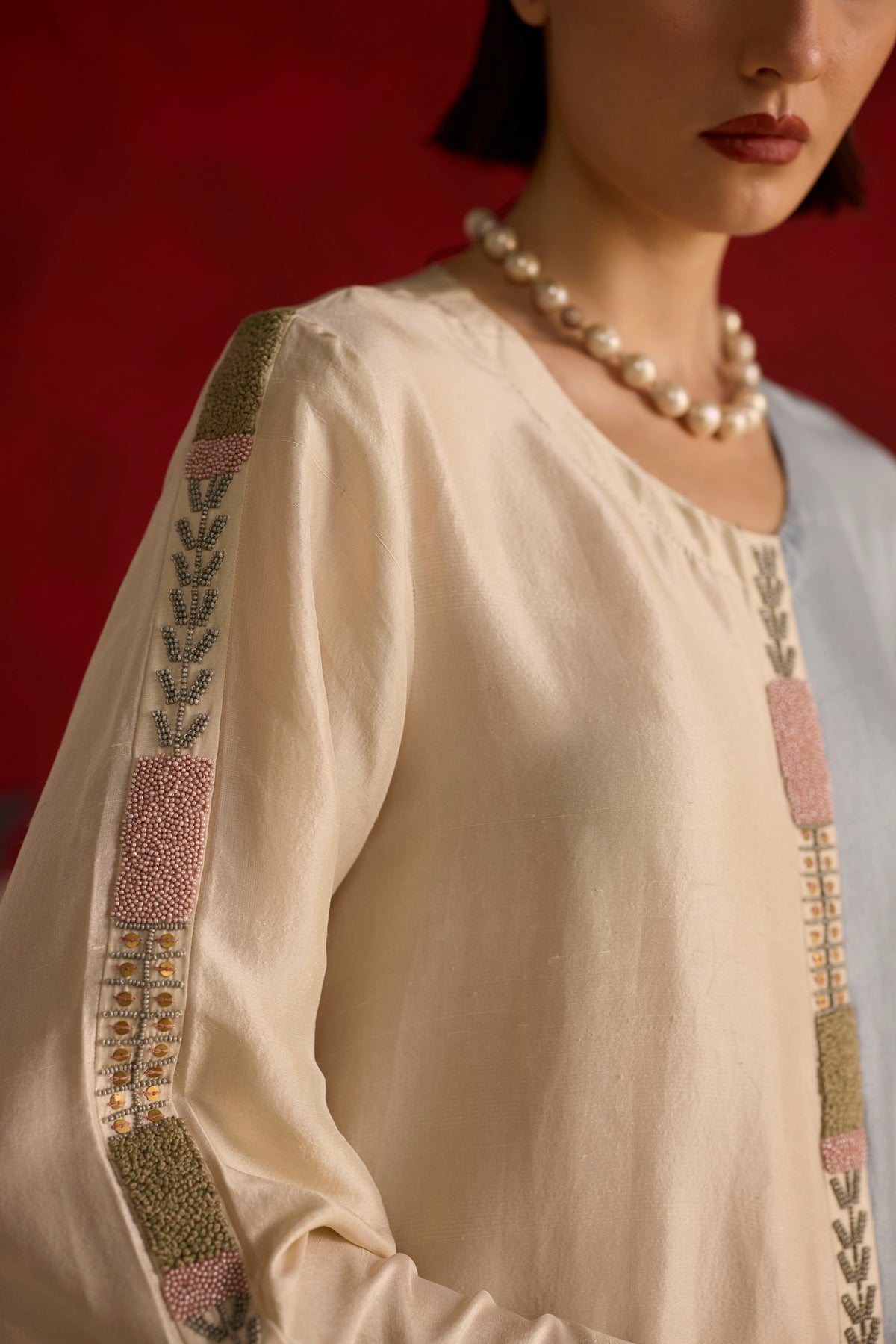 Twain Kurta Set- Beige and Blue