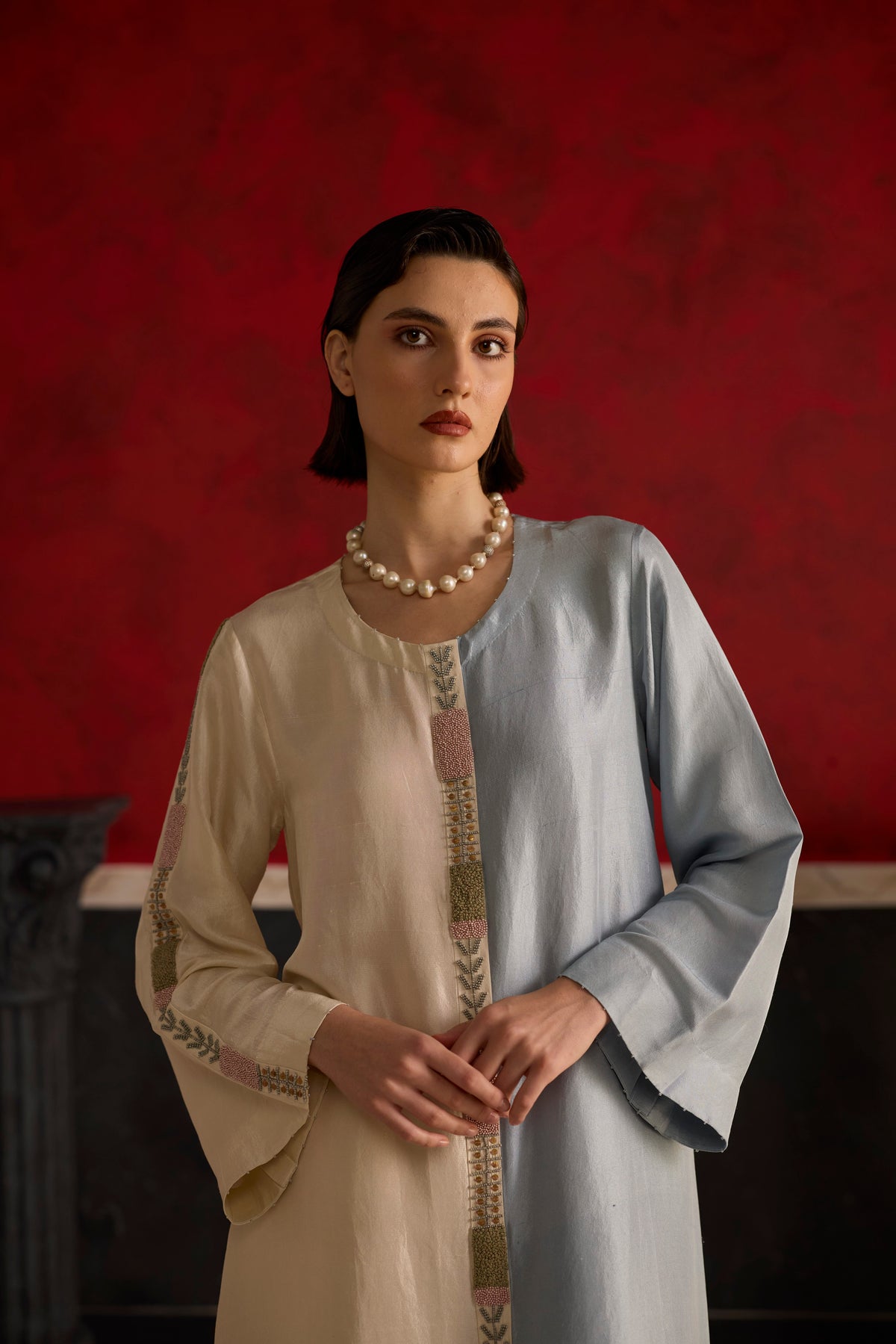 Twain Kurta Set- Beige and Blue