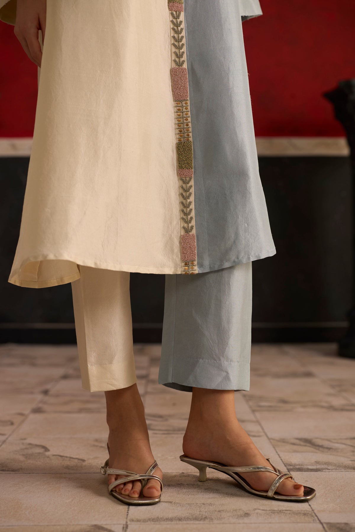 Twain Kurta Set- Beige and Blue