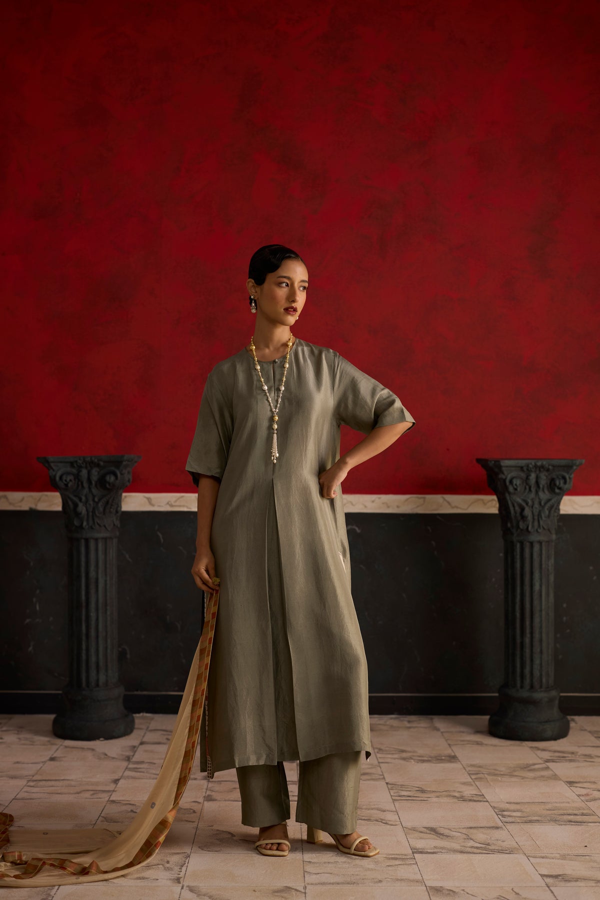 Fulard Kurta set- Green