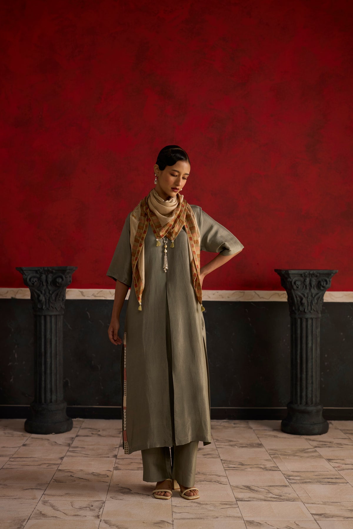 Fulard Kurta set- Green