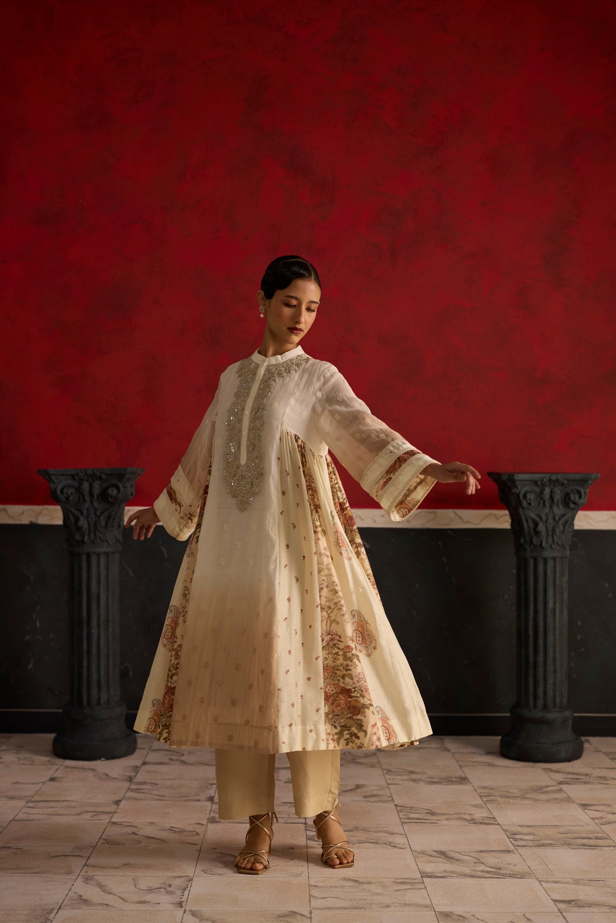 Bokashi Kurta set- Brown and Off white