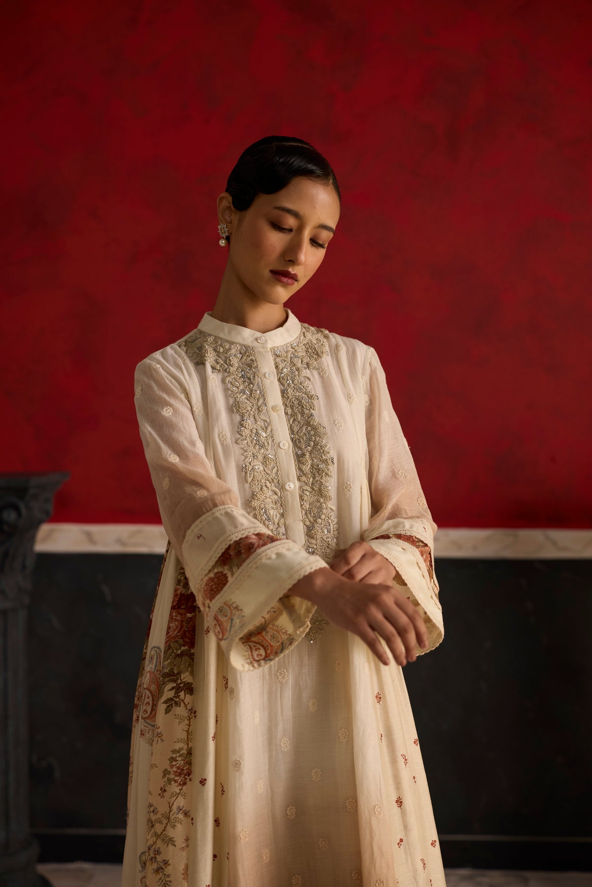 Bokashi Kurta- Brown and Off white