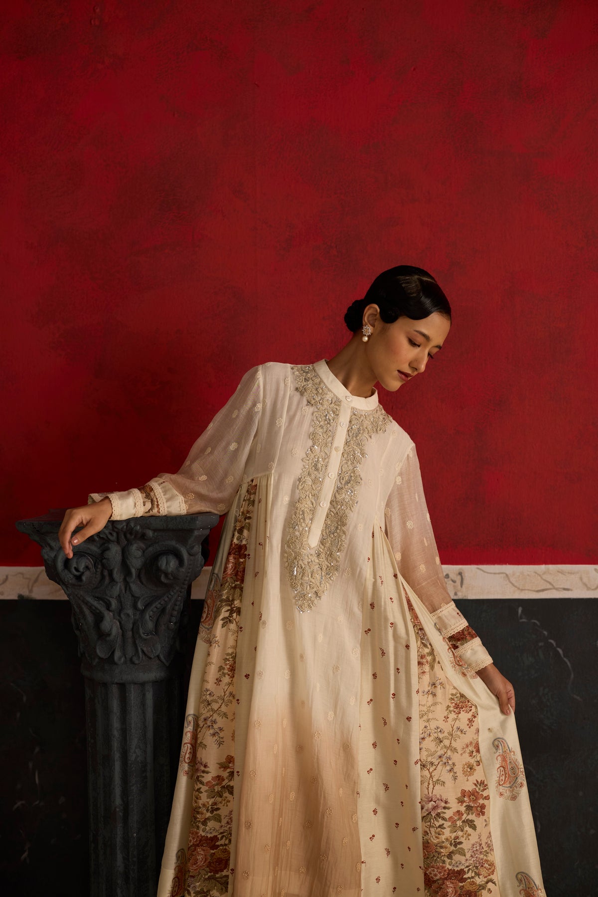 Bokashi Kurta set- Brown and Off white