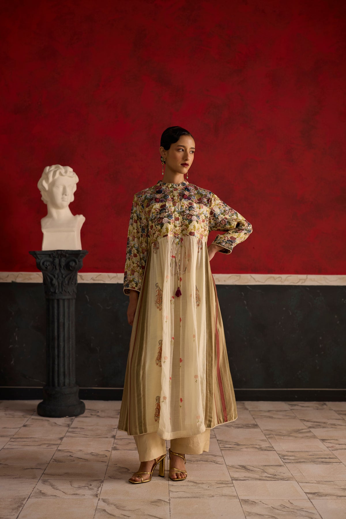 Chowa Kurta Set- Burgundy and Off white