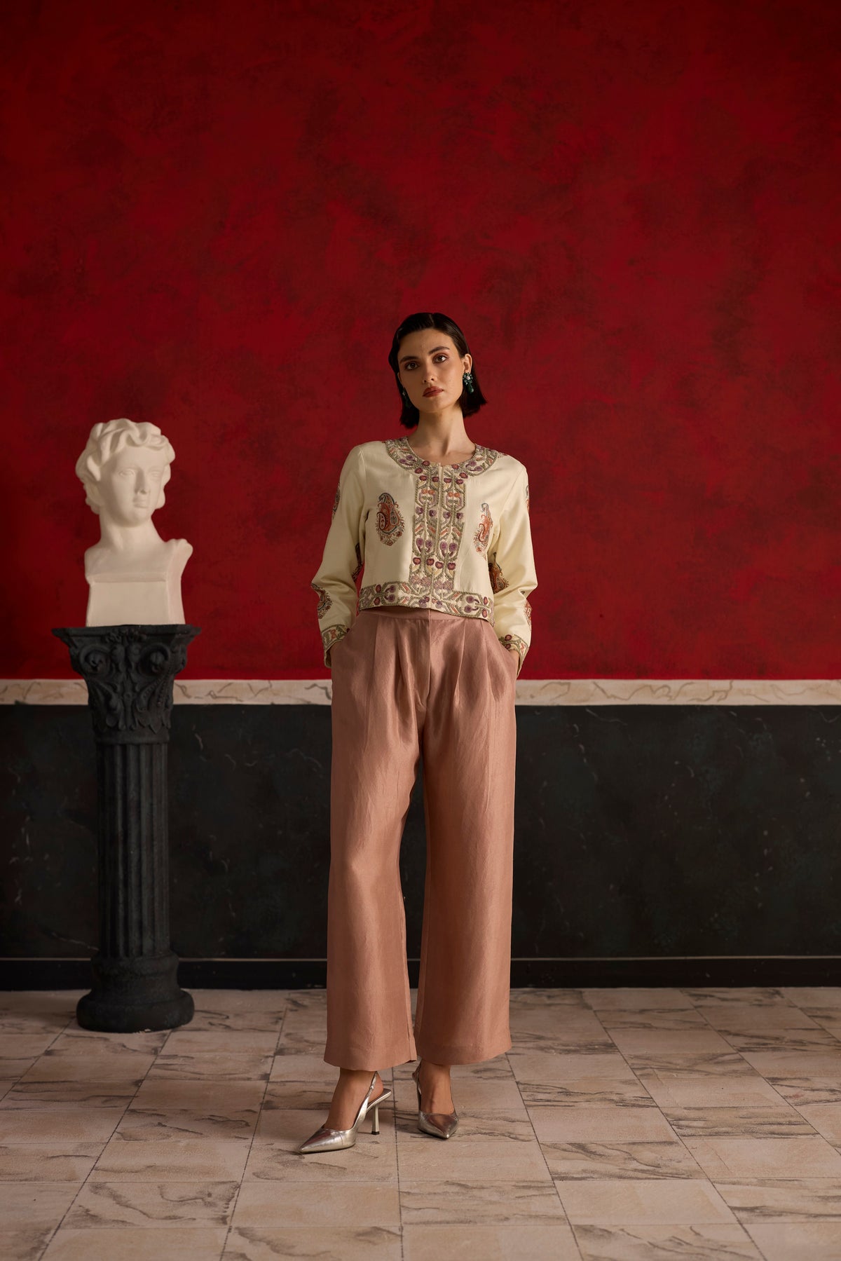 Vesper Jacket Set-  Off white and Pink