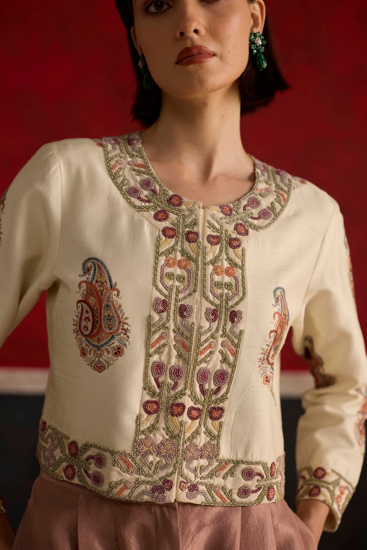 Vesper Jacket Set-  Off white and Pink