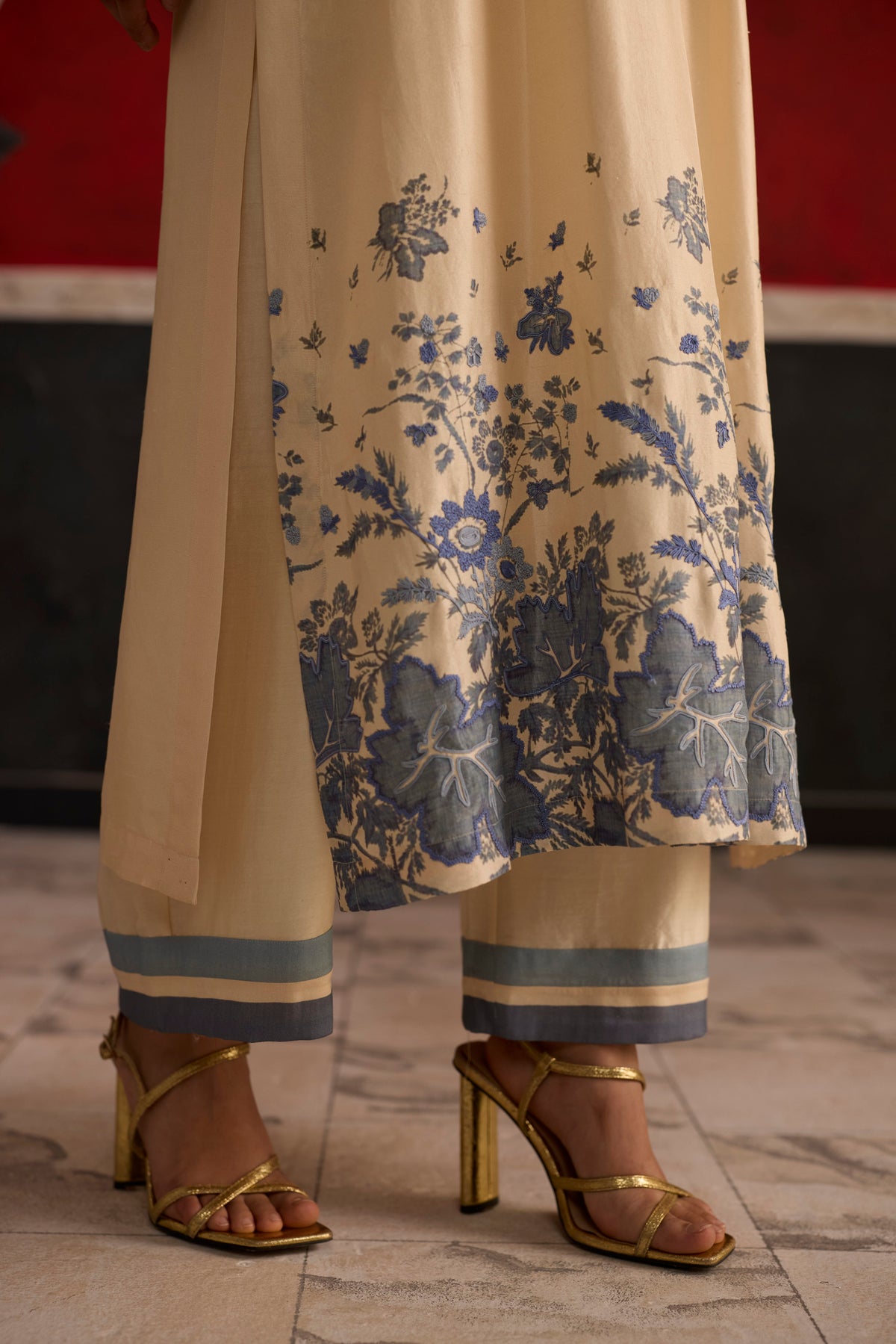 Althea Kurta set- Beige and Blue