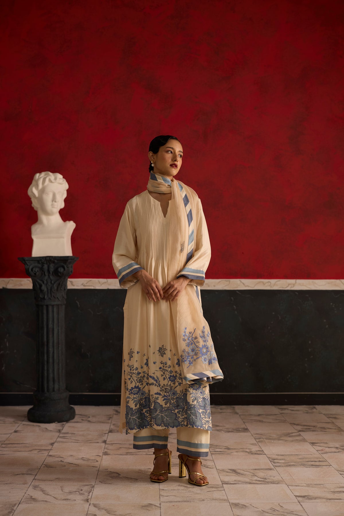 Althea Kurta set- Beige and Blue