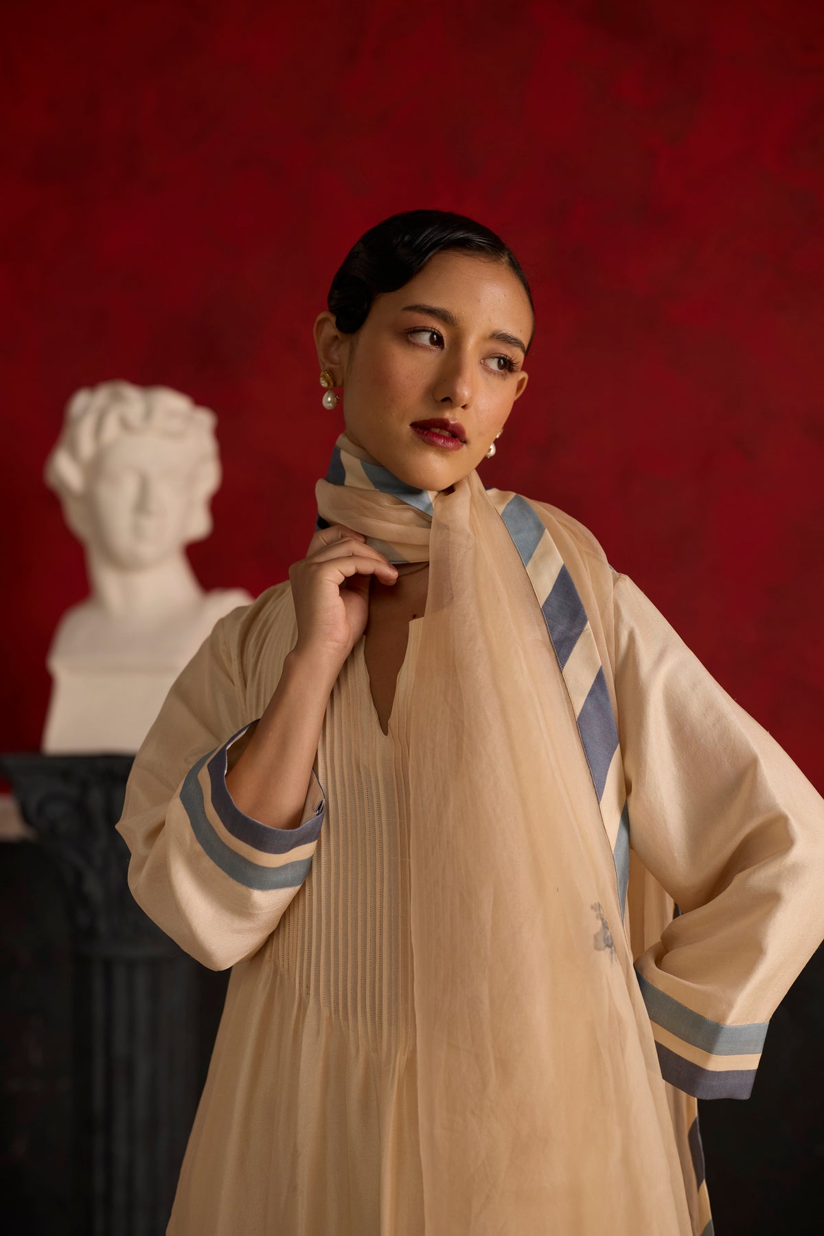 Althea Kurta set- Beige and Blue
