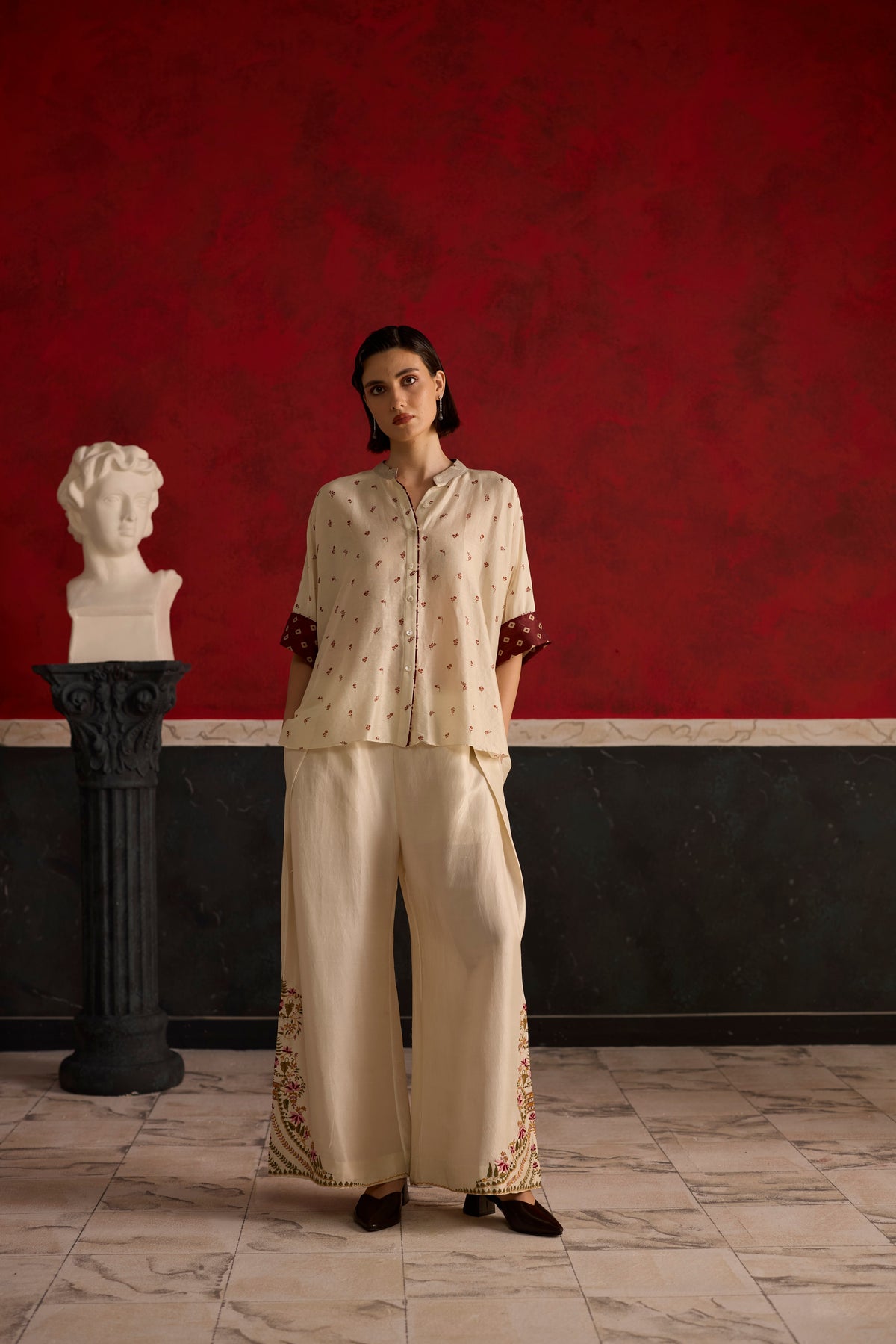 Issiki Co-ord set- Off white and Burgundy