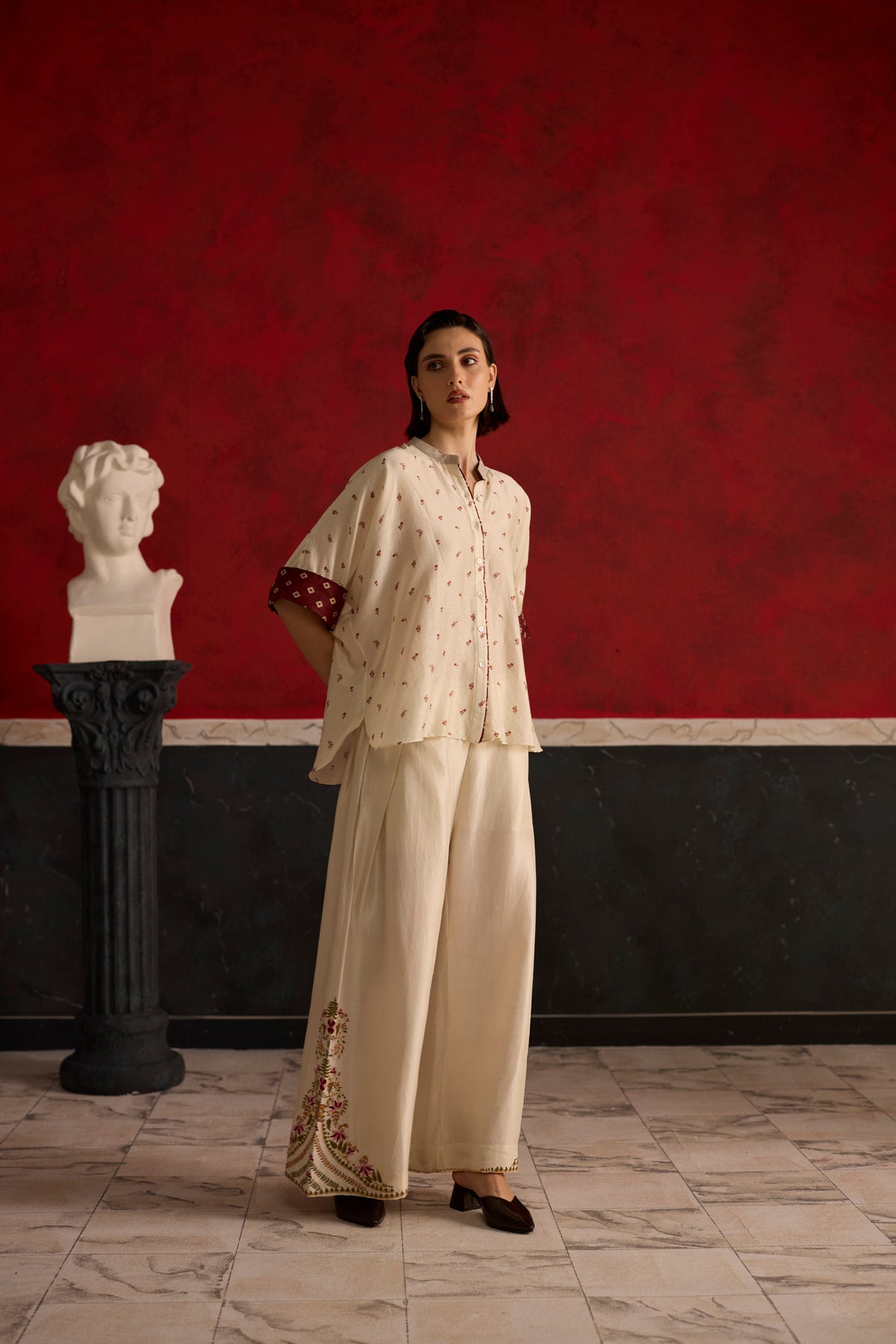 Issiki Pant- Off white and burgundy