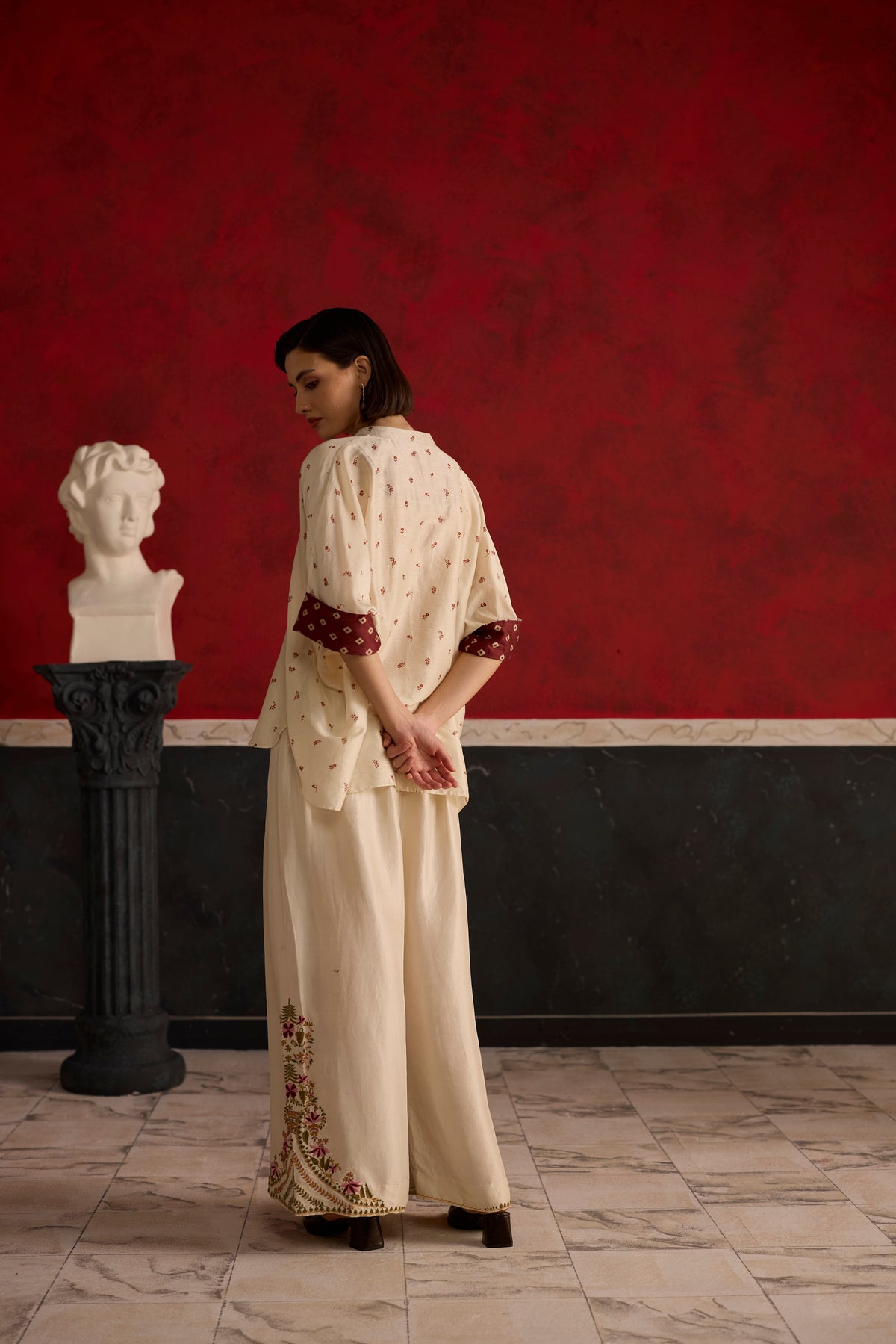 Issiki Pant- Off white and burgundy