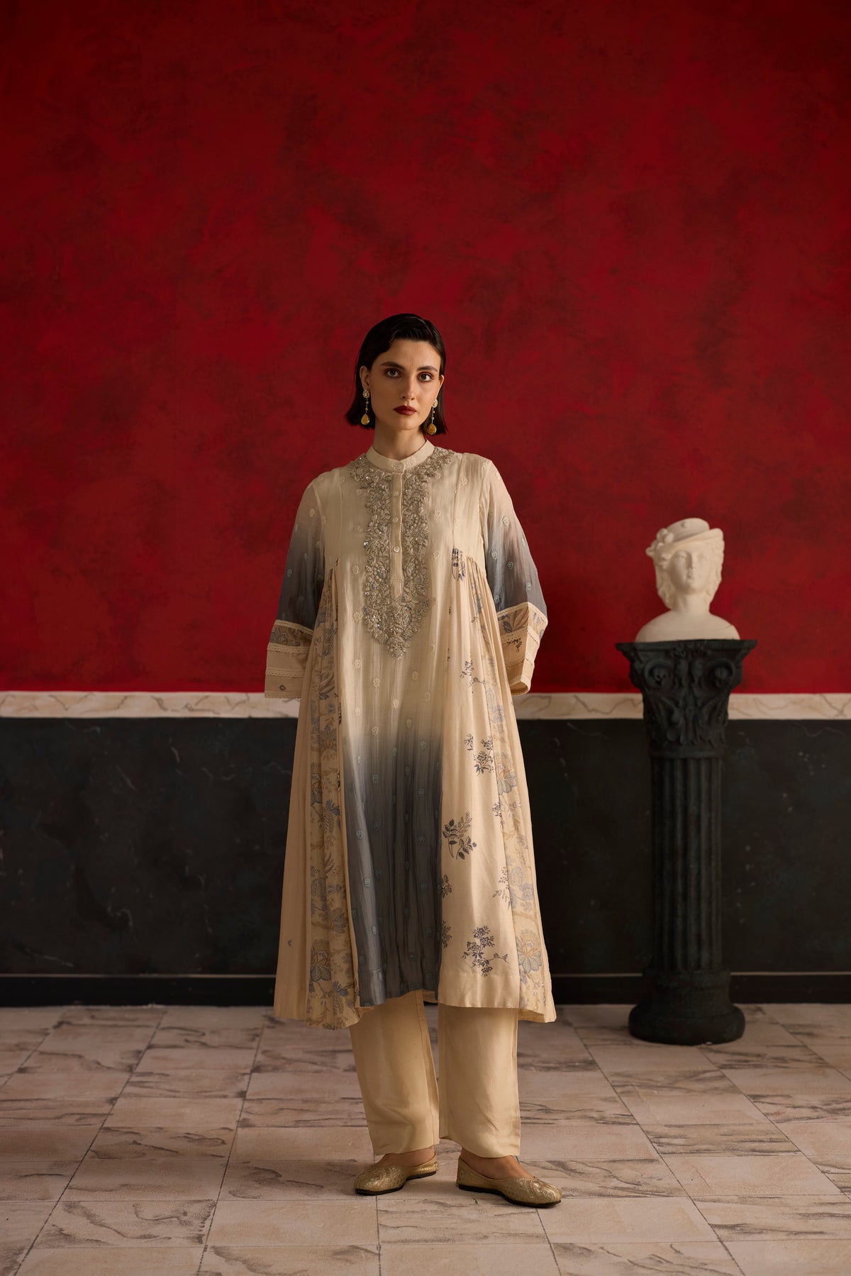 Bokashi Kurta set- Blue and Beige